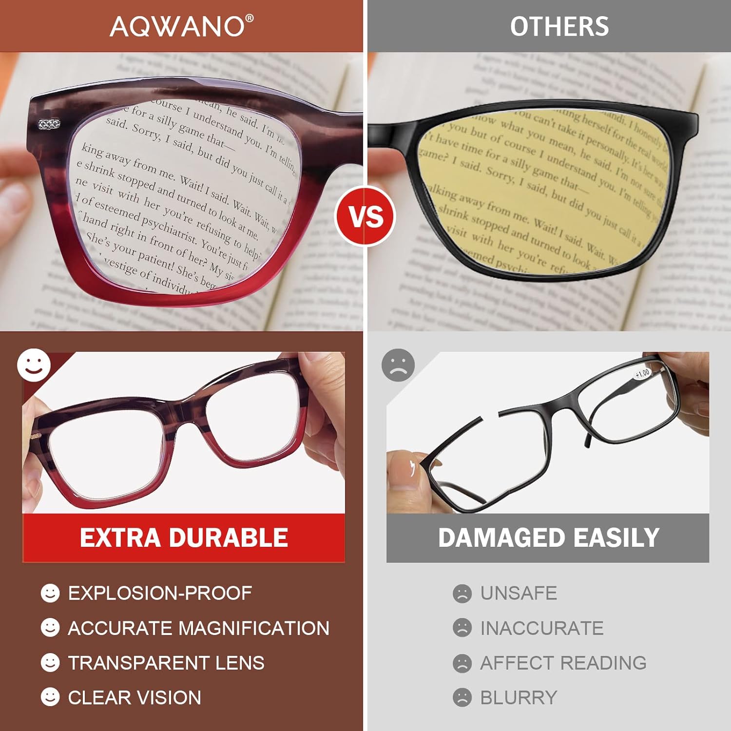AQWANO Gafas de lectura de gran tamaño con bloqueo de luz azul, lector de diseño de moda para computadora para mujeres y hombres,