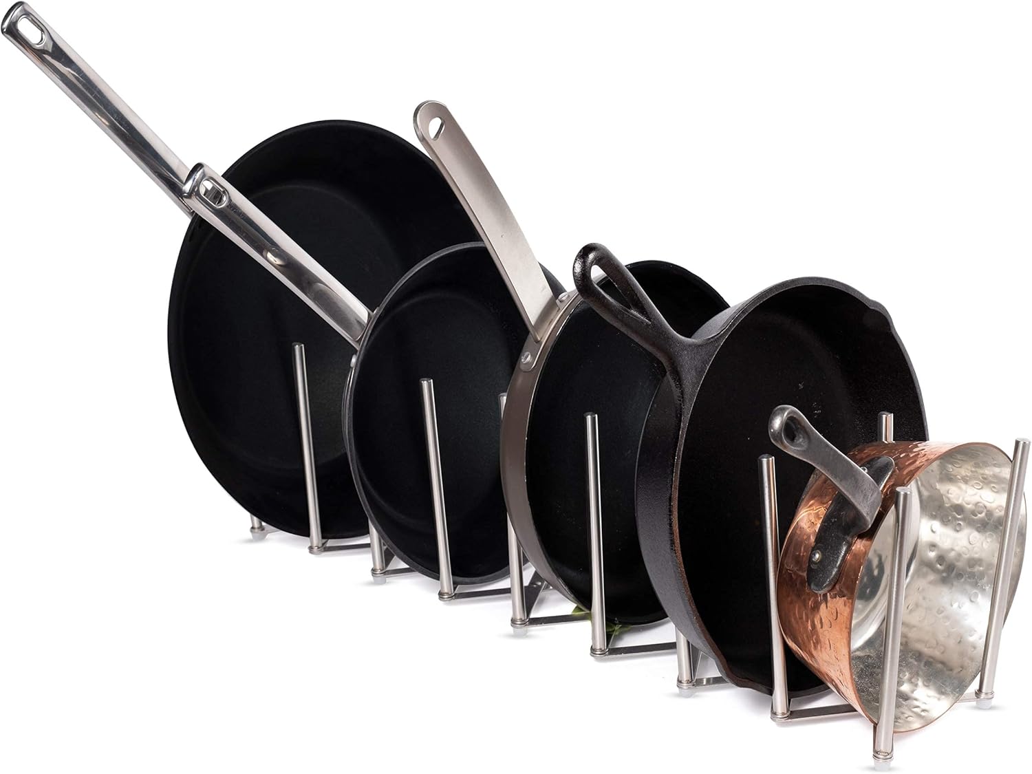 Soporte de placa para ollas y tapas para la cocina de acero inoxidable, 8 secciones, longitud de acordeón ajustable, se puede extender hasta a 30