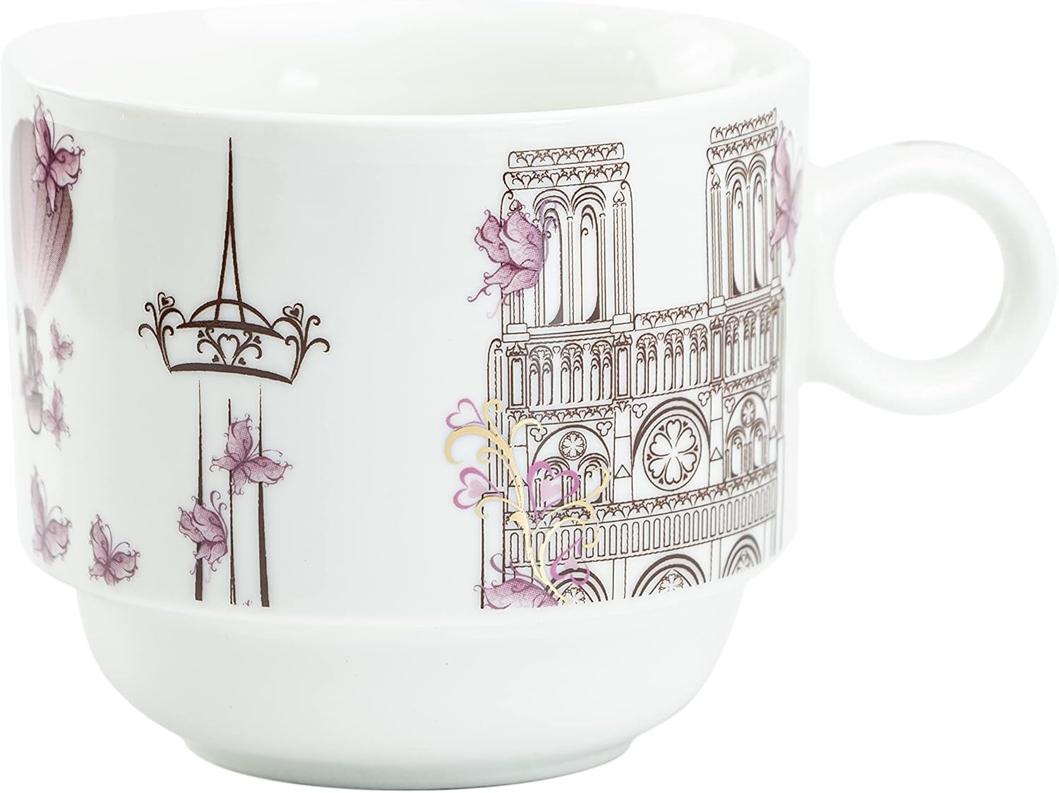 Juego de 4 tazas apilables de café y té de 10 onzas con soporte de metal blanco (Torre Eiffel de París, oro rosa)