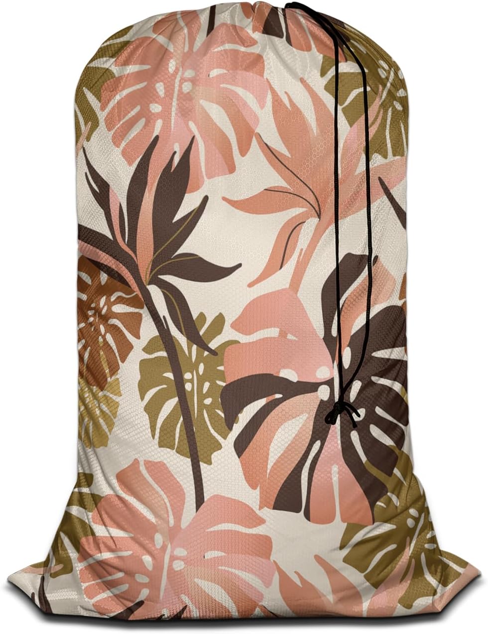 Swono Bolsa de lavandería con hojas de palma tropicales con correas de cordón, bolsas de lavandería extra grandes resistentes para lavandería y