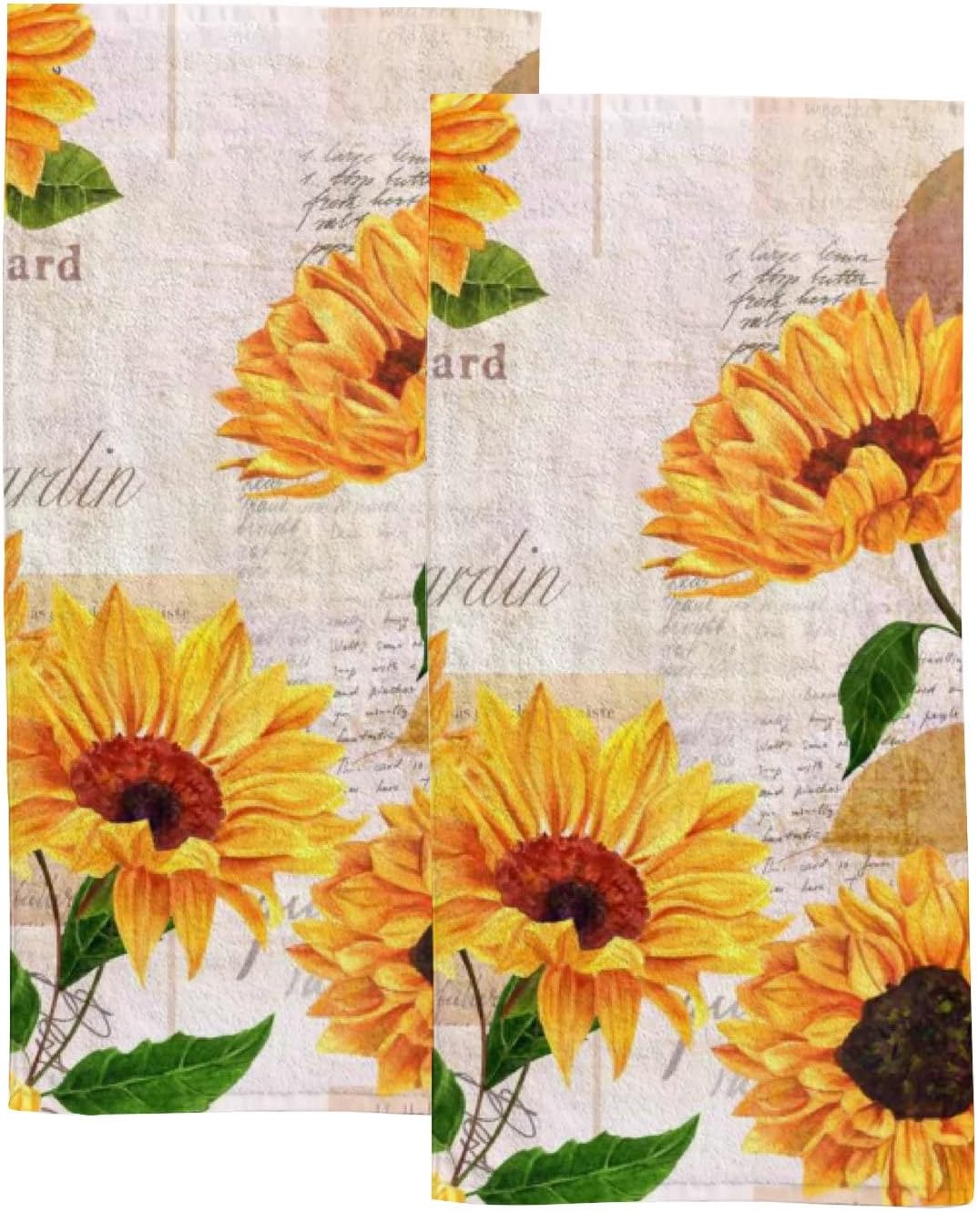 Juego de 2 toallas de mano de baño, toallas de mano de girasol, toalla de cara floral amarilla, toallas decorativas suaves y absorbentes para baño,