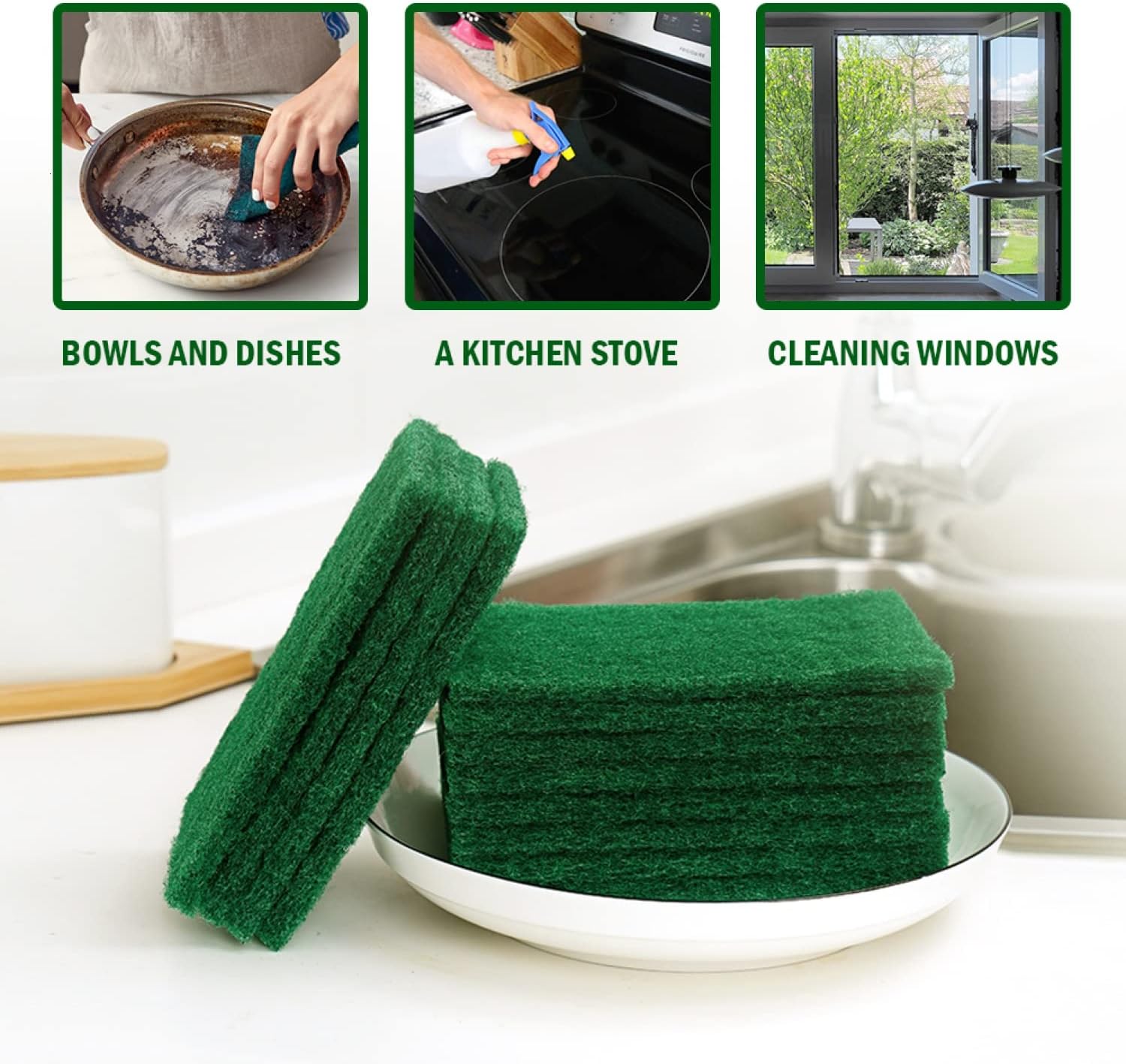 80 almohadillas para fregar platos, 4 x 6 pulgadas, color verde, reutilizables, para el hogar, para platos, fregadores de cocina y parrillas de metal