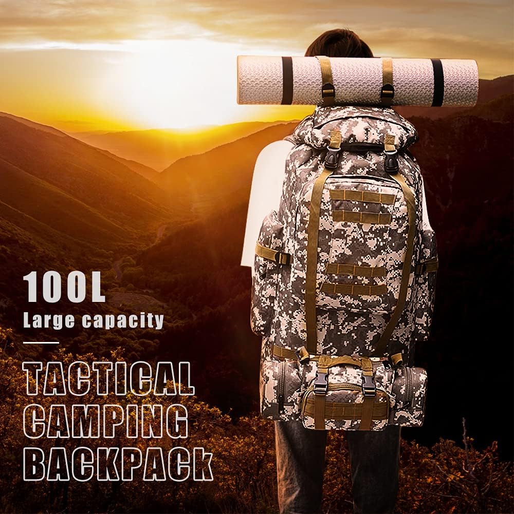 Mochila Molle para acampar de 100 litros, mochila militar para mochileros, Caqui-b, M, Mochila de senderismo