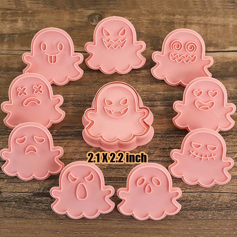 10 cortadores de galletas de Halloween, sellos de galletas con diseño 3D de fantasma, juego de cortador de galletas adecuado para decoración de