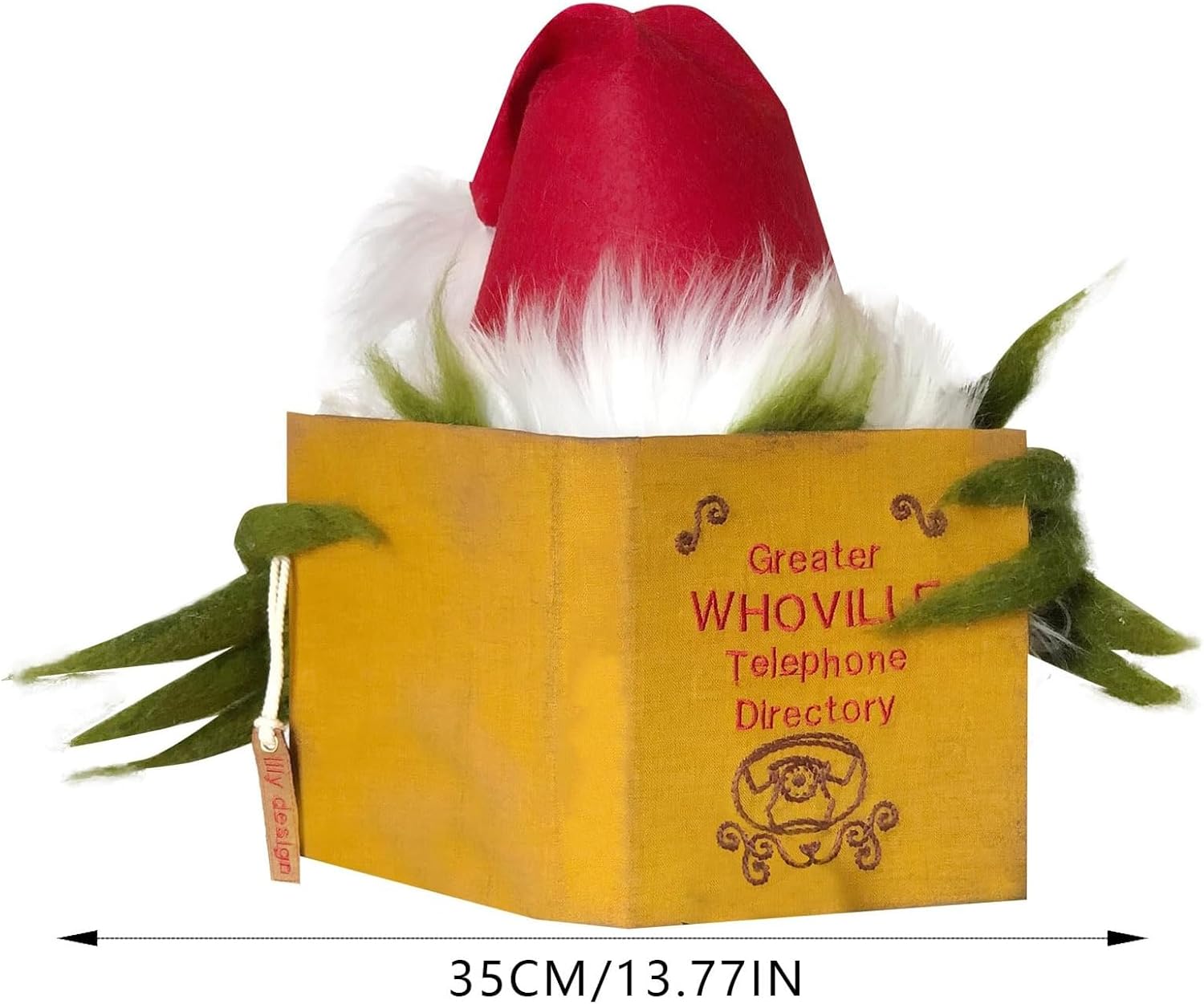 Sombrero creativo para decoración del árbol de Navidad, divertido monstruo verde escondido detrás del libro, tapa del árbol, adorno clásico de