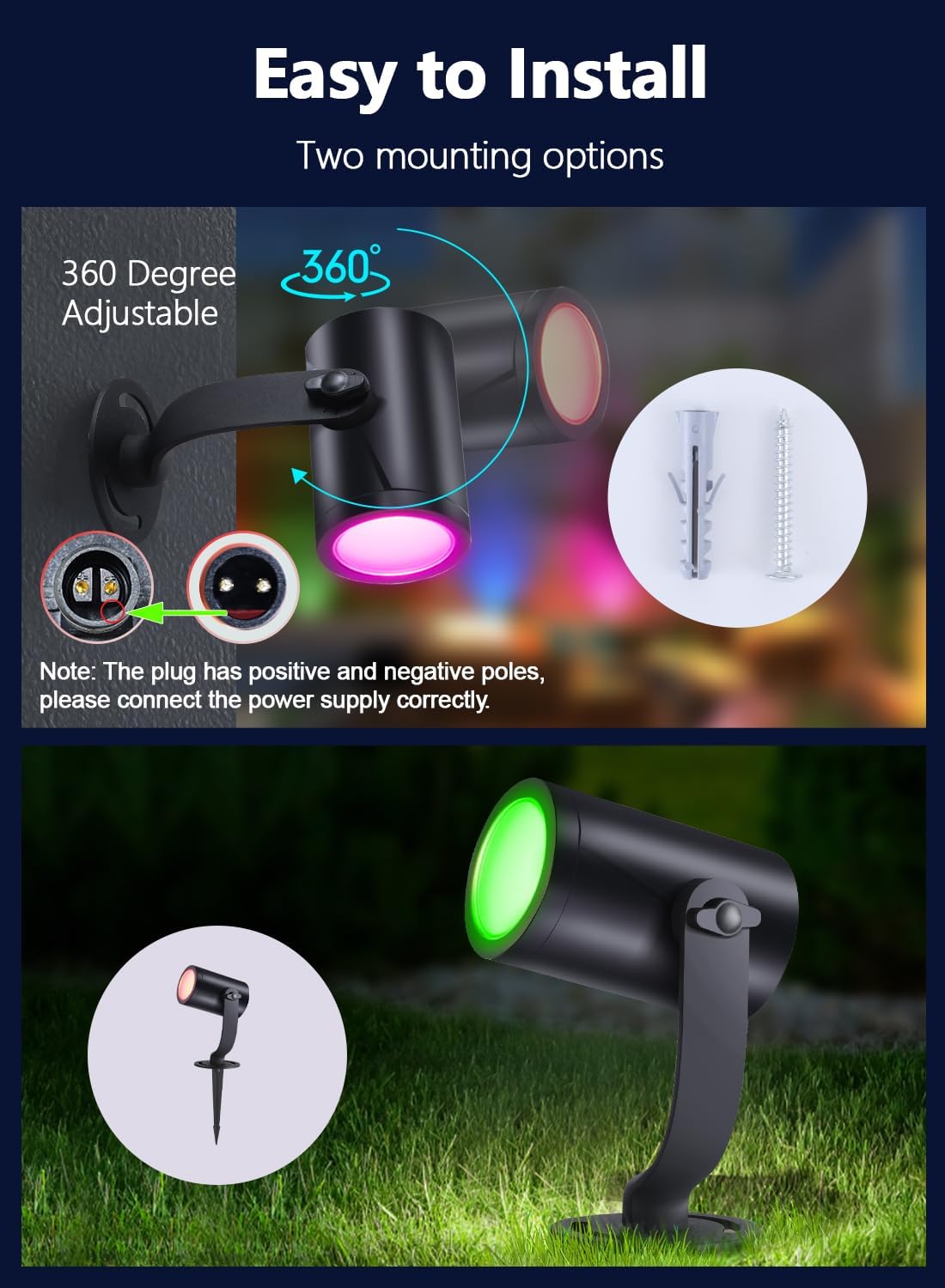 APPECK Luces de paisaje de bajo voltaje, IP67 impermeables de 2000 lúmenes, luces de punto para exteriores, iluminación inteligente RGBICW que