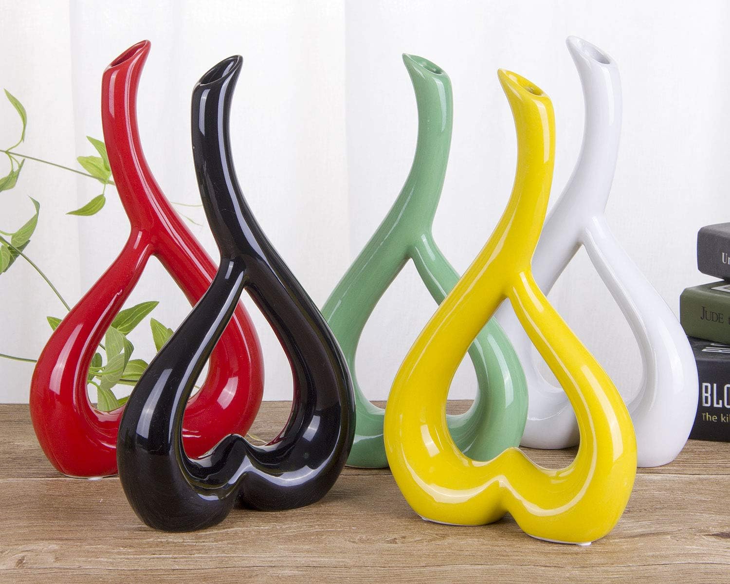 VanEnjoy Estatuas de cerámica en forma de corazón verde del florero de 10 pulgadas, decoración casera decorativa del florero que amueblan la cerámica