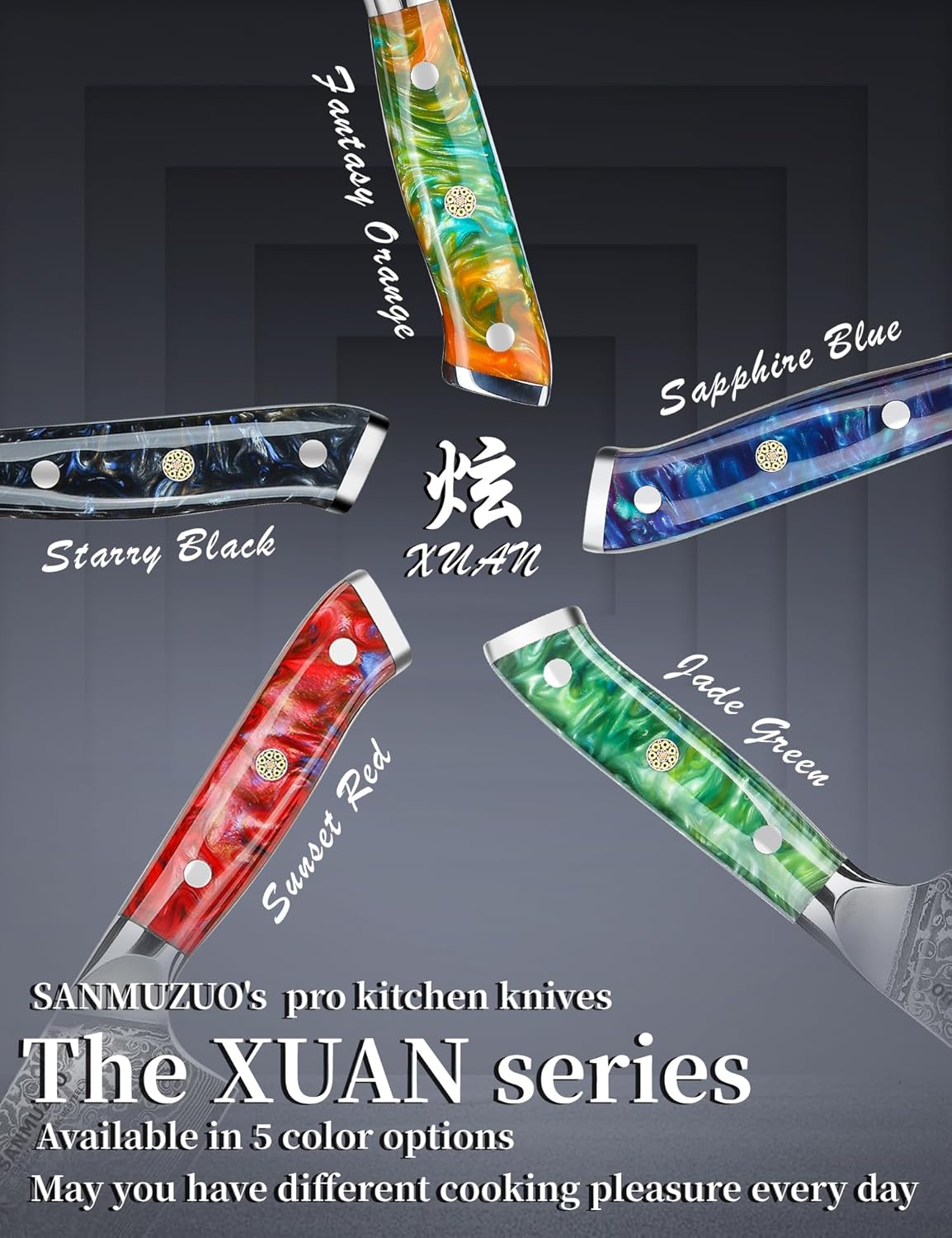 8.5 inch Kiritsuke Kitchen Chef Knife – 67 Layers Damascus Steel & Resin Handle – Xuan Series(Fantasy Orange)