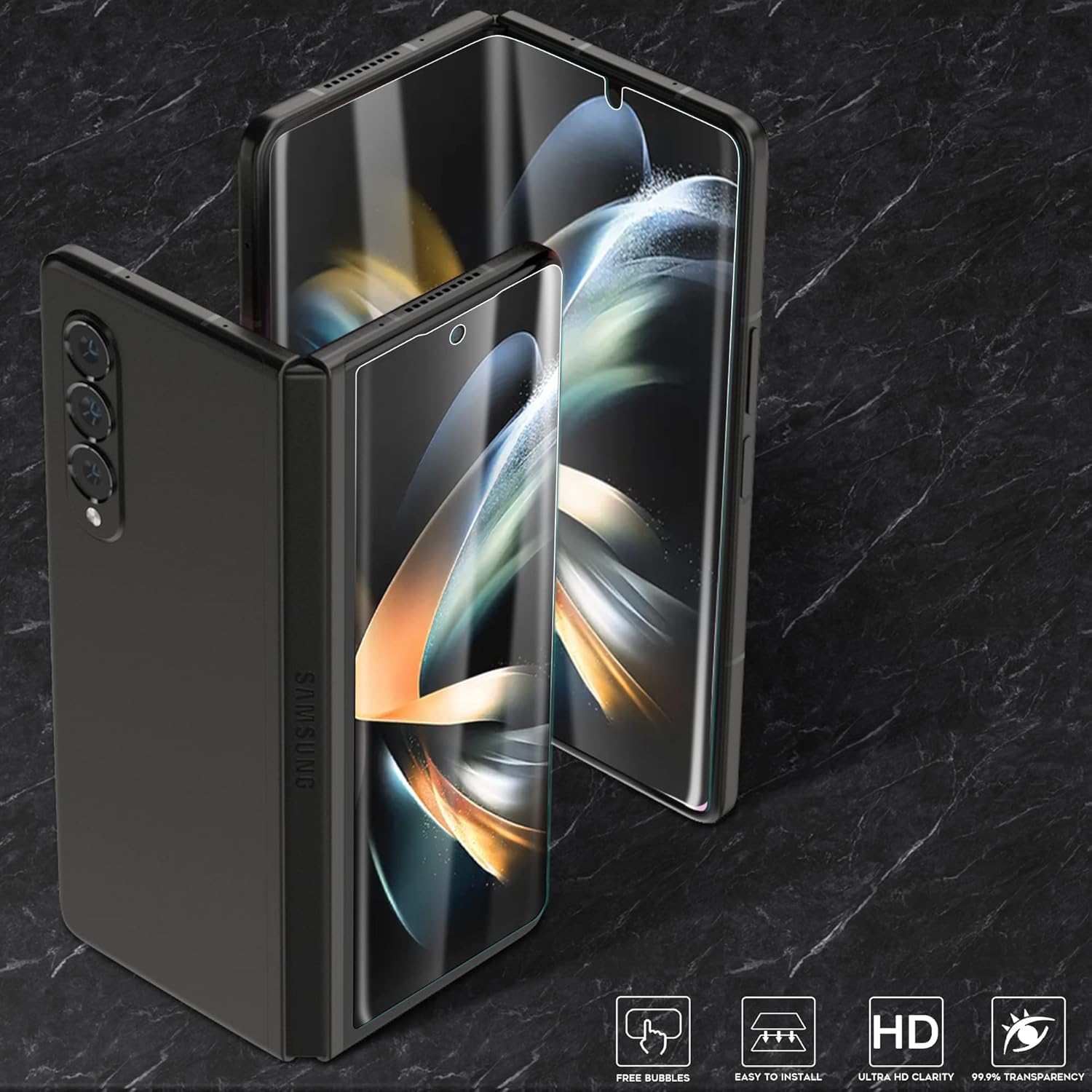 Orzero (2 juegos de 4 paquetes compatibles con Samsung Galaxy Z Fold 4 5G, 2 protectores de pantalla frontal de poliuretano termoplástico (TPU) y 2