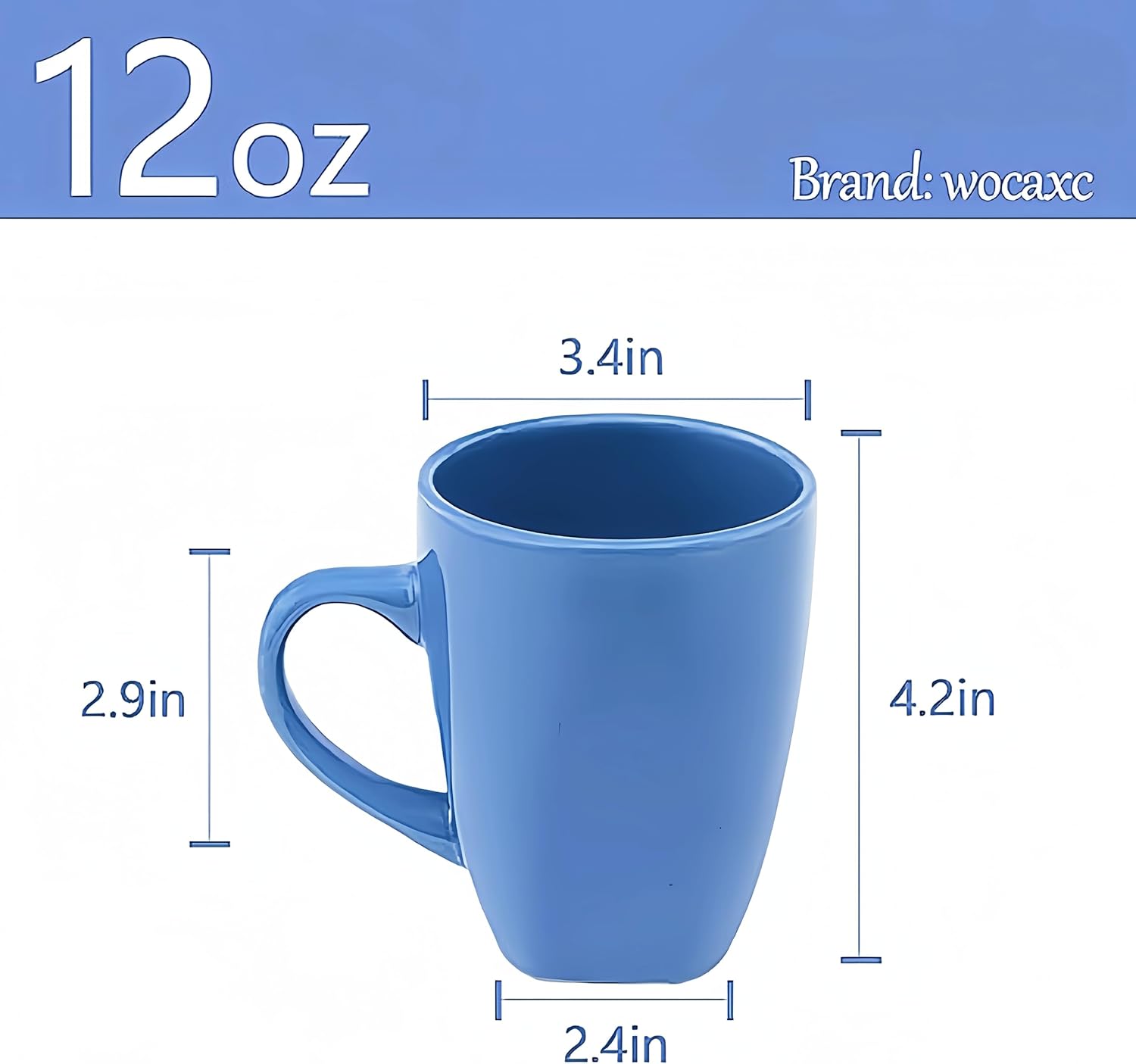 Juego de 6 tazas de café cuadradas de 12 onzas con asa, tazas de café de porcelana para café, té, cacao, leche, regalo de inauguración de la casa