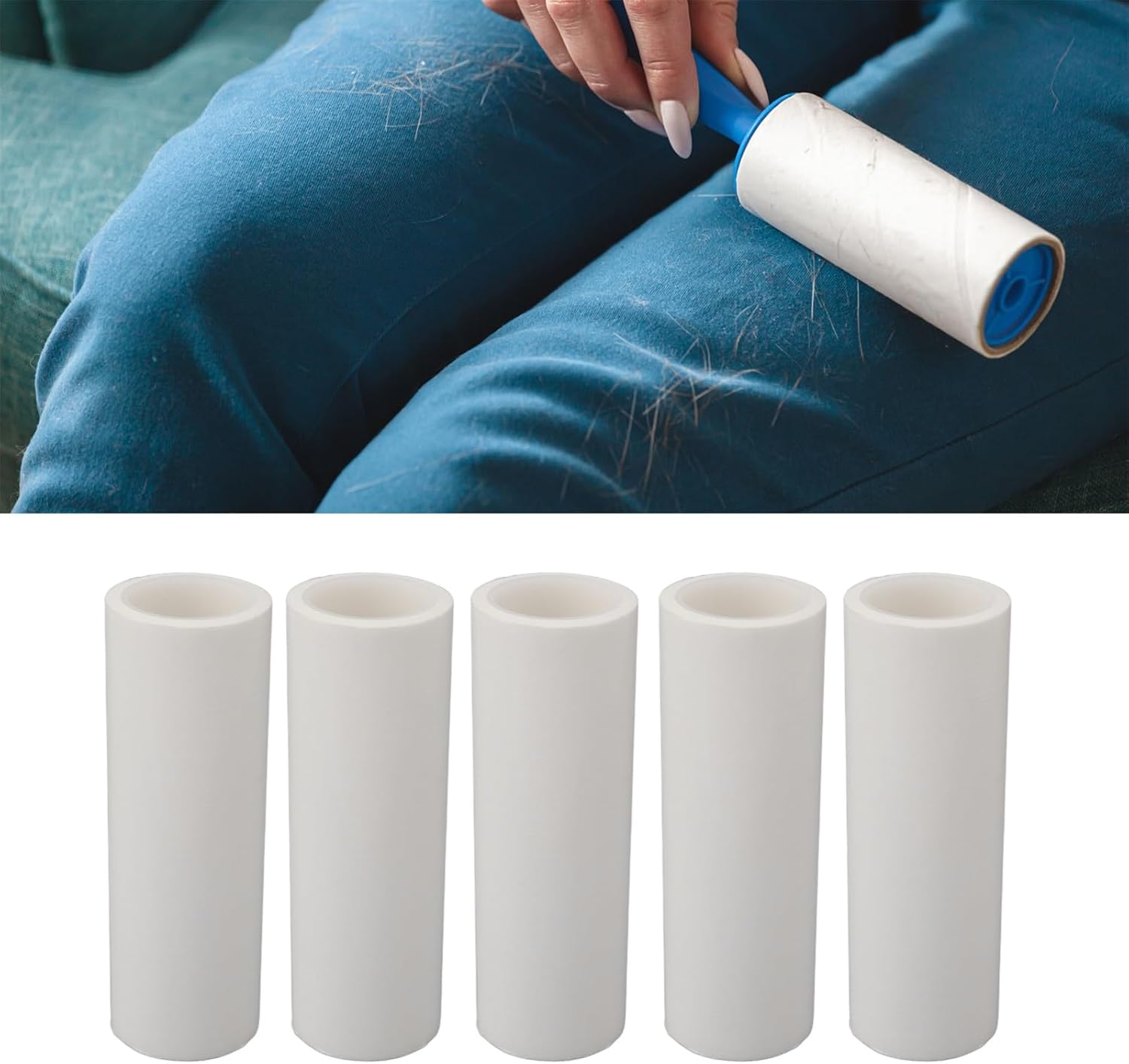 Solo recambios de rodillo de pelusa, 5 piezas de repuesto de rodillo de pelusa extra pegajoso para ropa de pelo de perro y gato (8 pulgadas)