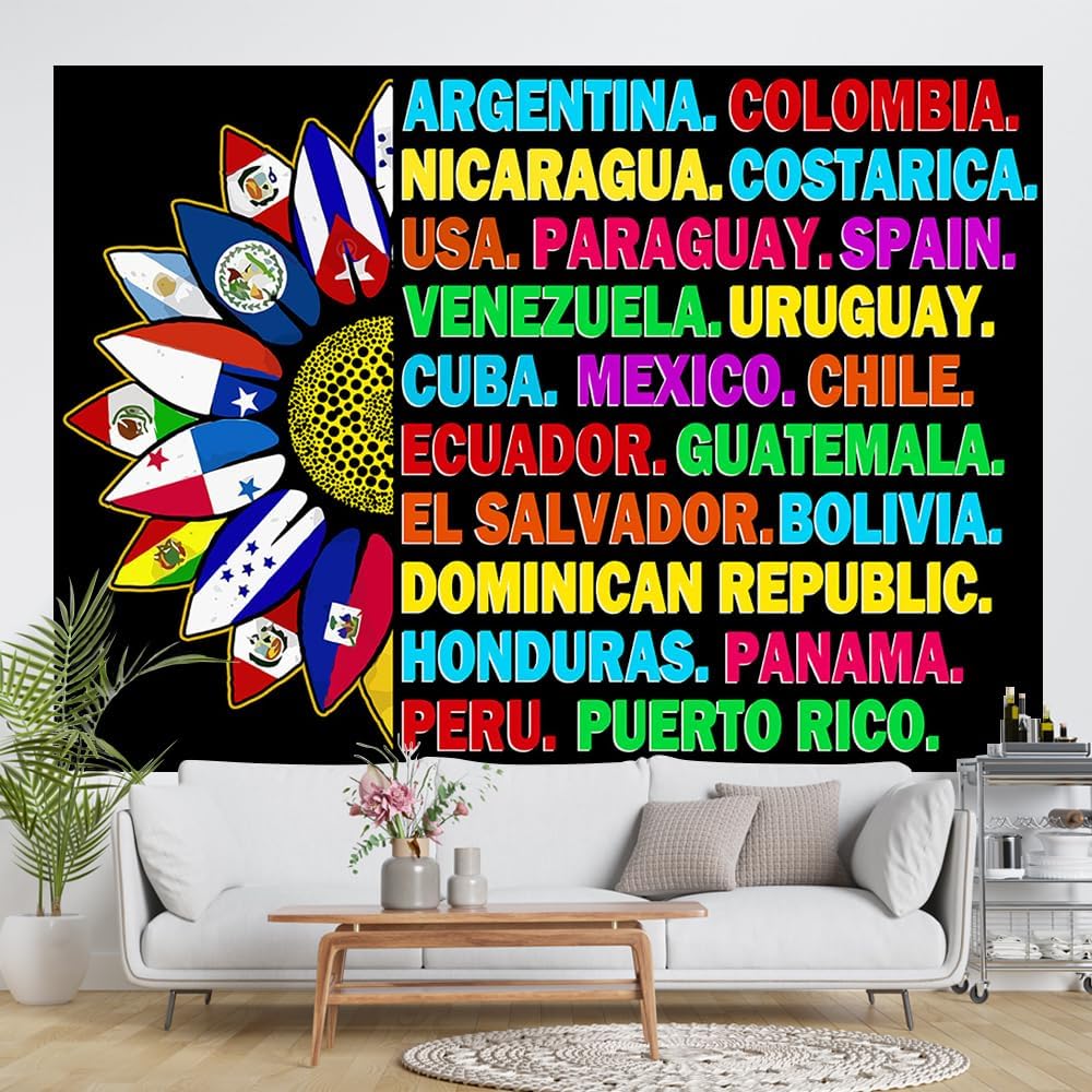 Ticuenicoa Fondo del Mes de la Herencia Hispana de 7 x 5 pies, pancarta del Mes de la Herencia Hispana, decoraciones latinoamericanas, aulas de