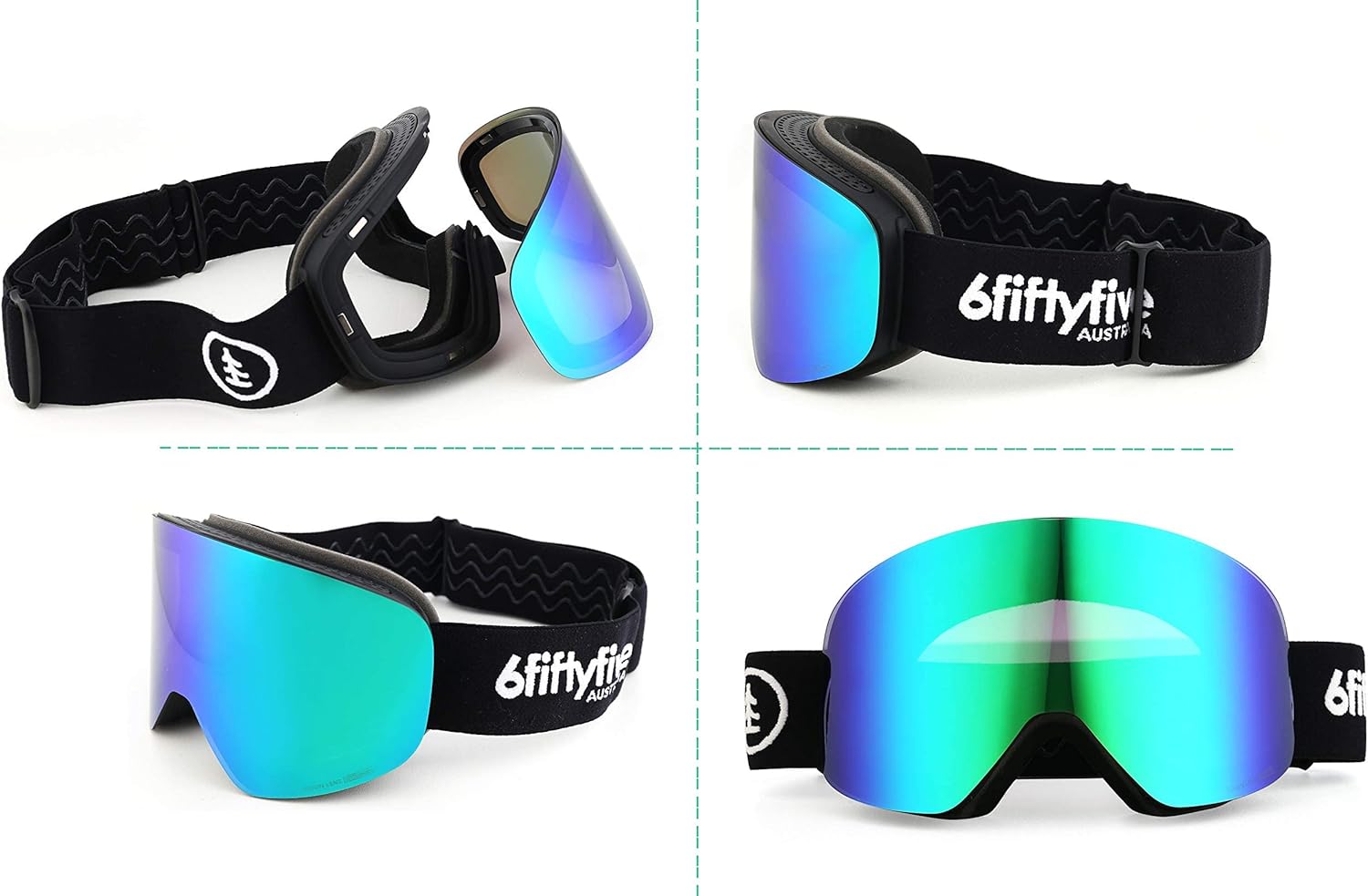 6fiftyfive gafas de esquí para hombre y mujer, sin montura, visión amplia, lente magnética de cambio rápido, 100% UV400, antiempañamiento, OTG