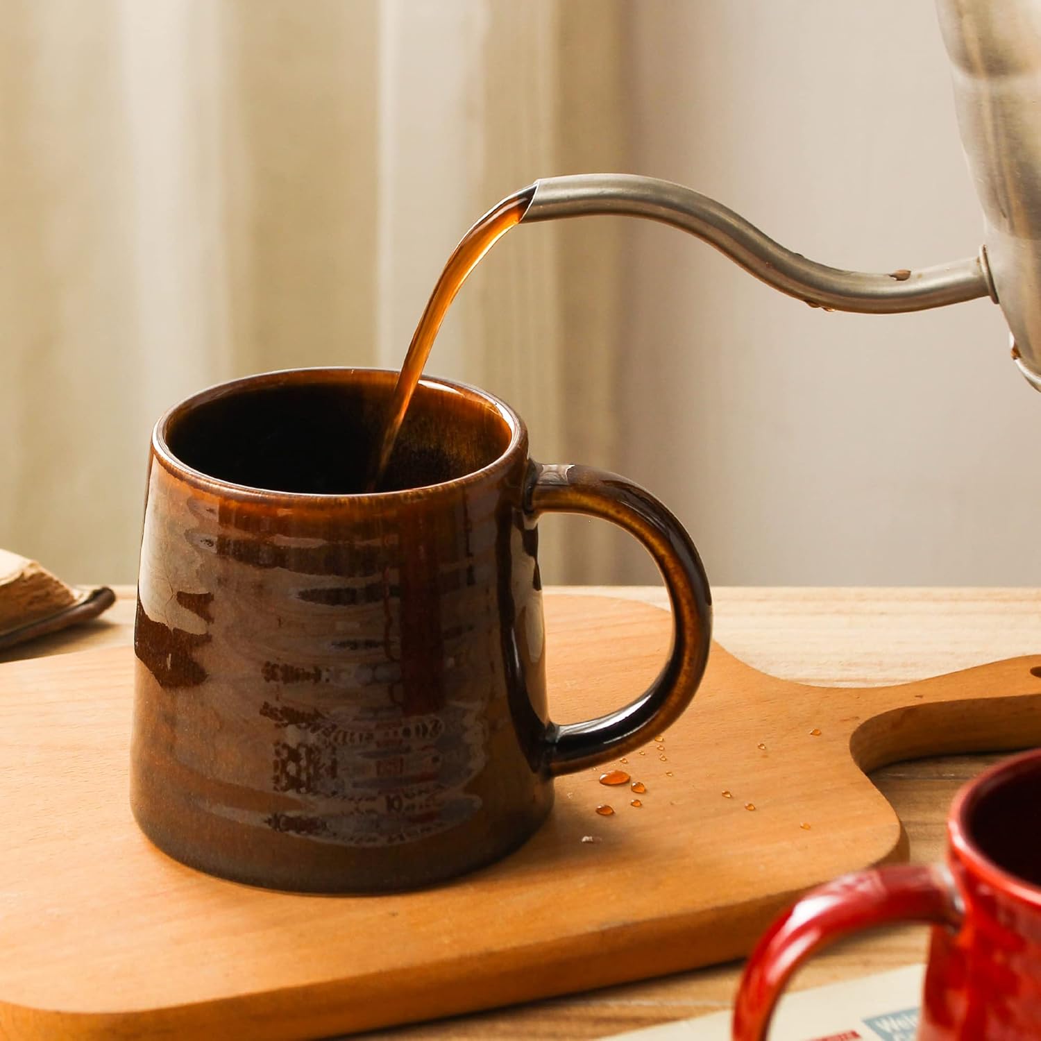 masoline Taza de café grande de cerámica, tazas de cerámica hechas a mano, tazas de té con mango grande para oficina y hogar, 15.5 onzas, aptas para