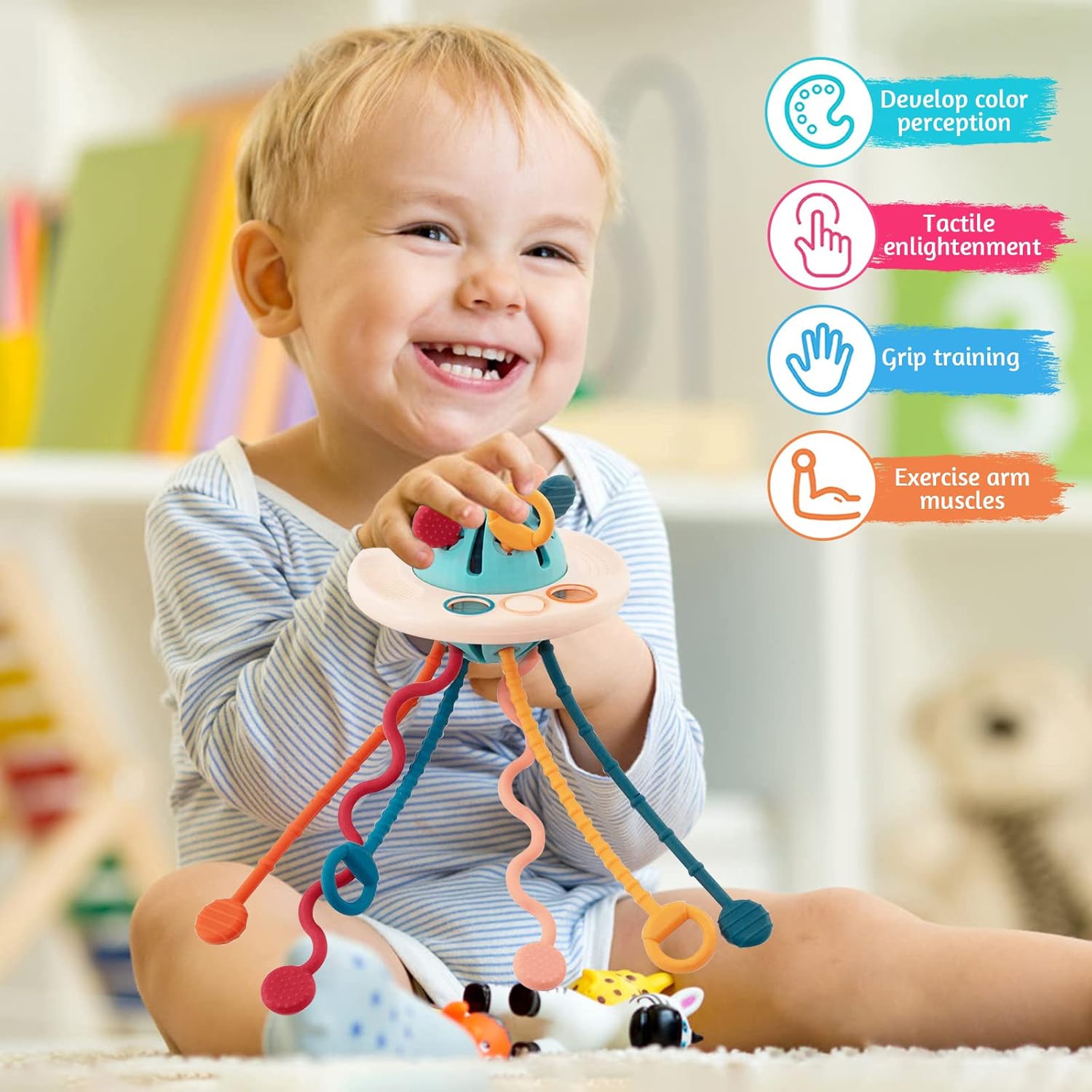 Juguetes sensoriales para bebés, Montessori Pull String Airplane Travel Toys para niños pequeños de 1 a 3 años, juguetes Montessori para bebés de 6