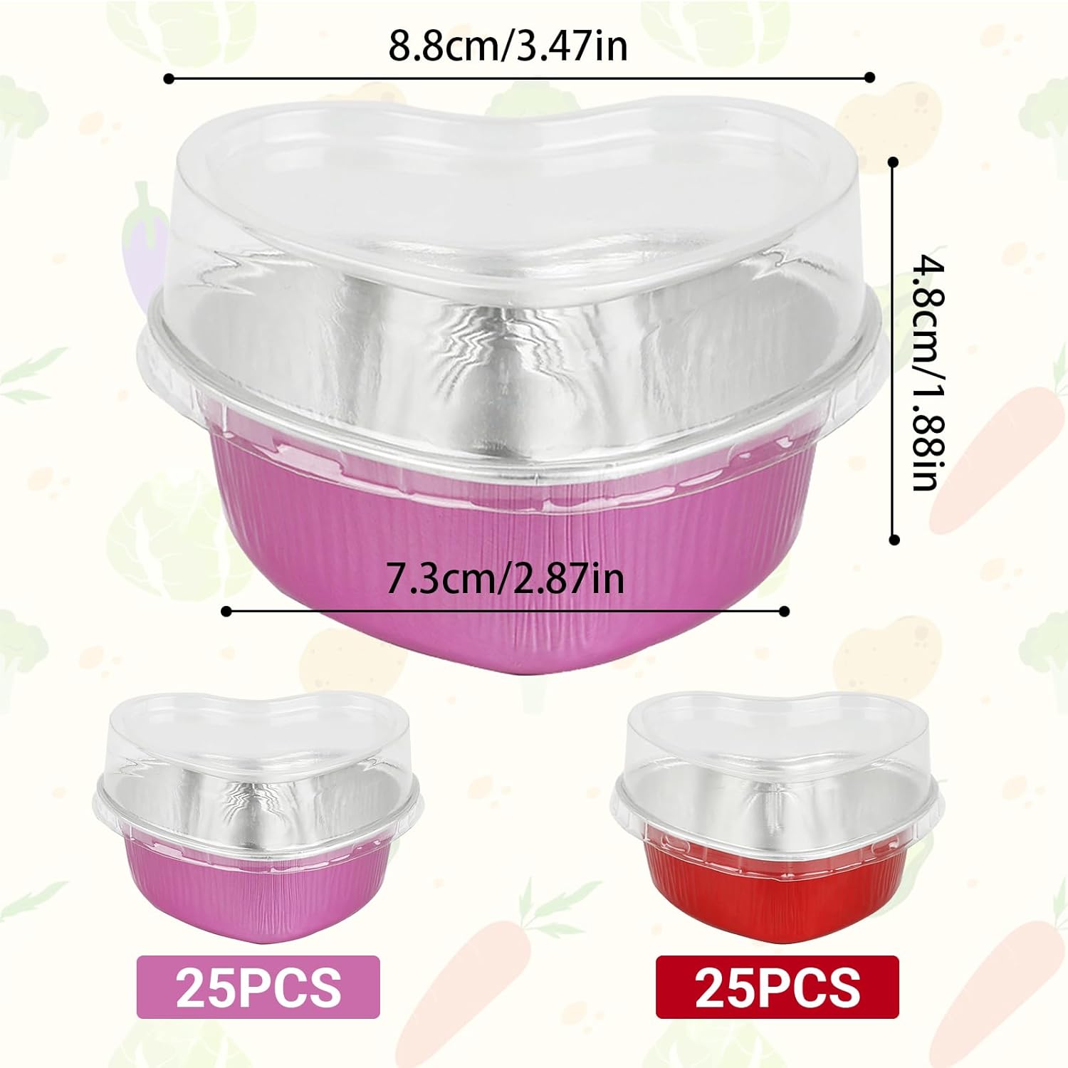 Moldes para pasteles con forma de corazón para hornear con tapas, 50 juegos de tazas de aluminio para cupcakes con tapas, 3.4 fl oz3.5 onzas, mini