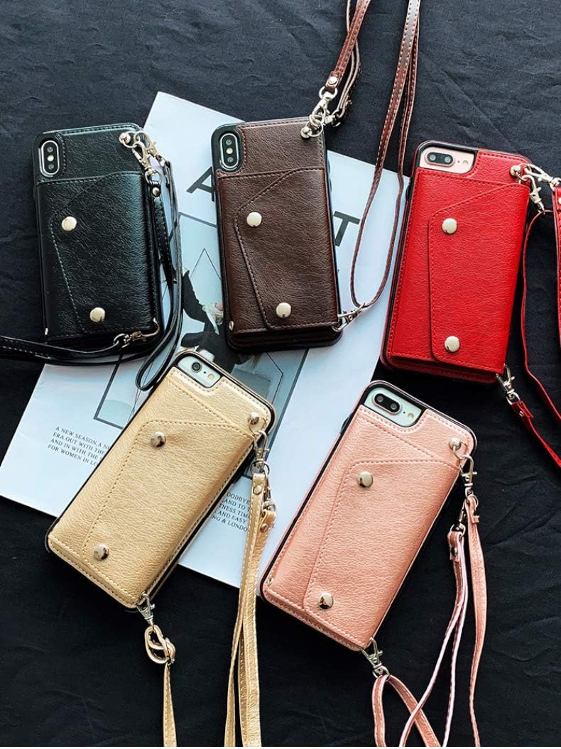LUVI Funda para iPhone 11 Pro Max con correa para el cuello, correa cruzada, correa de muñeca, funda protectora con ranura para tarjeta de crédito,