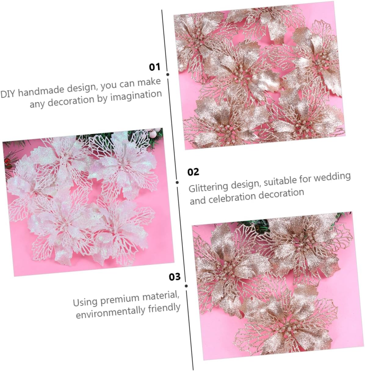 Abaodam 36 Pcs Hollow Out Christmas Flower 16c Christmas Tree Glitter Powder Charm