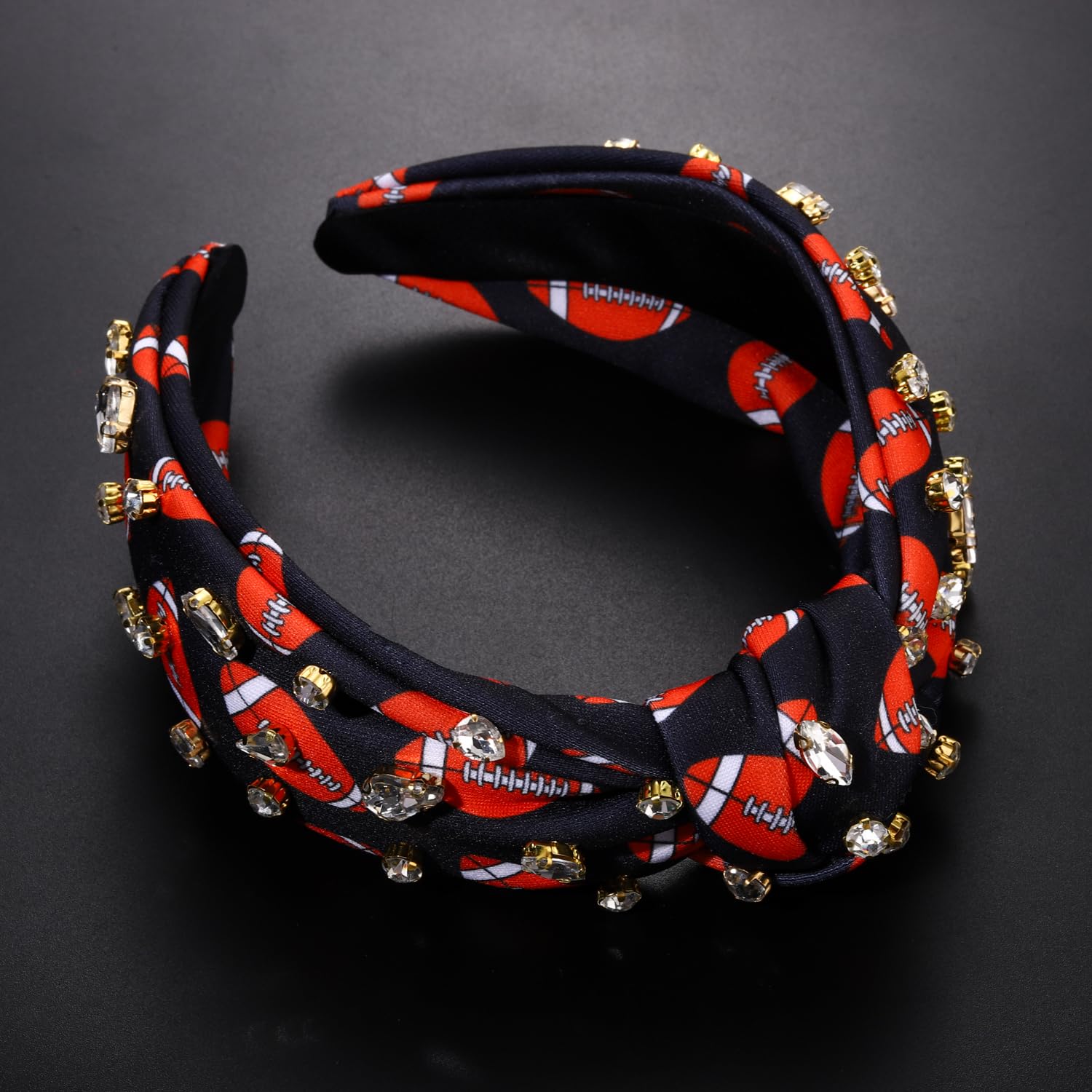mokkia Diadema de fútbol para mujer, accesorios de fútbol para mamá, diadema anudada con diamantes de imitación, diadema con nudo superior ancho