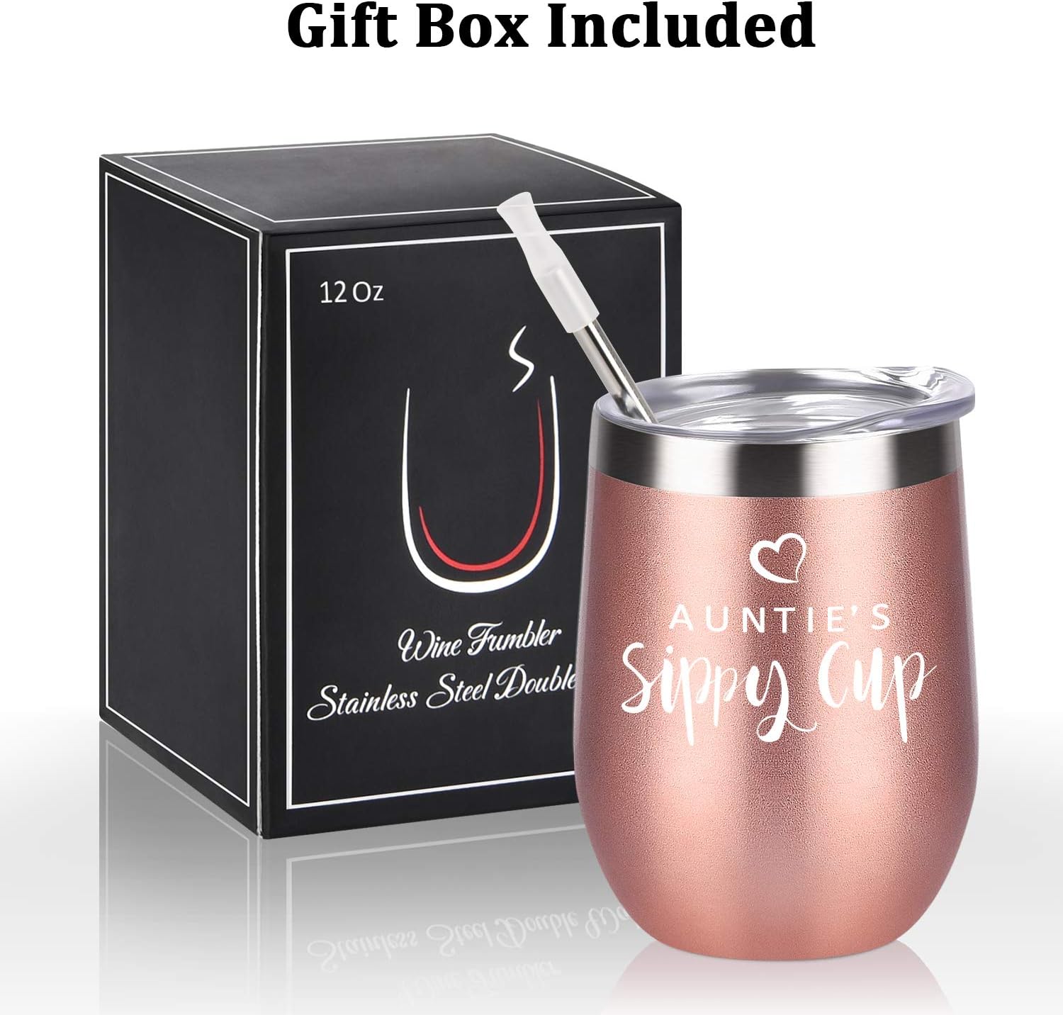 Vaso de vino con tapa, regalos para el día de la madre para tías, regalos de cumpleaños para tías, regalos para la mejor tía, de sobrina, sobrino,