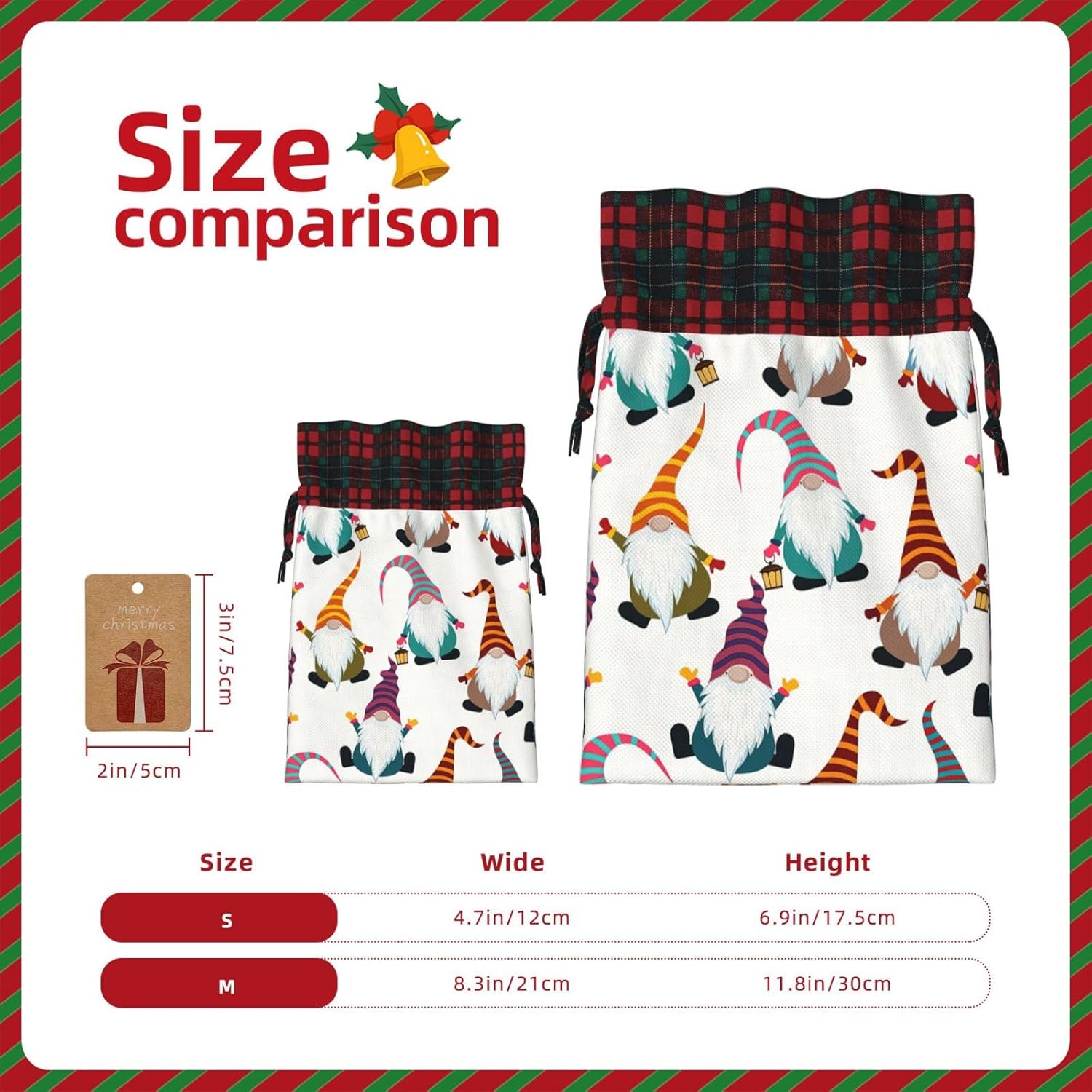 Bolsas de regalo de Navidad con cordón de gnomos divertidos, para mujeres y hombres, suministros de Navidad, 2 tamaños