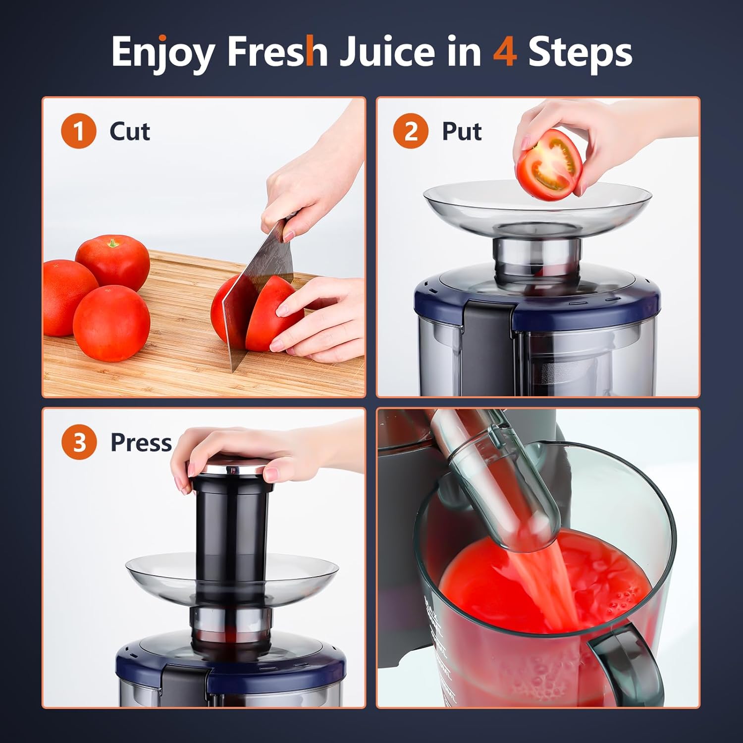 Exprimidor rápido para verduras y frutas con 2 tazas de jugo, tubo de alimentación de 3 pulgadas, extractor centrífugo de 800 W, fácil de limpiar