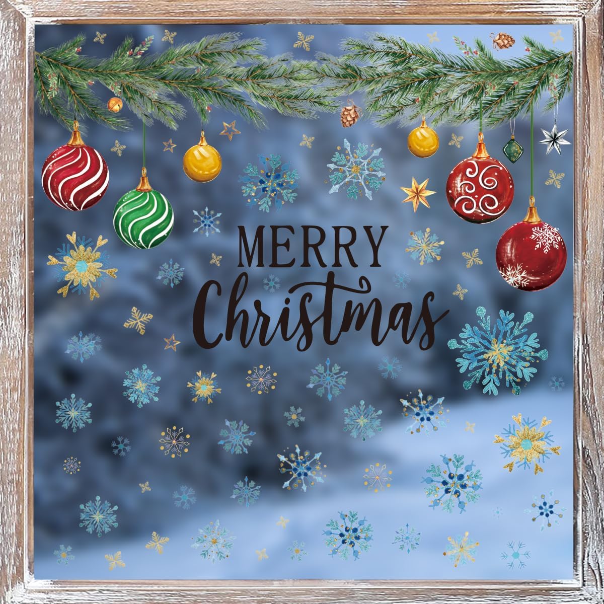 Horaldaily 221 calcomanías de Navidad para ventana, bolas de Navidad, ramas de nieve para el hogar, suministros de fiesta, tienda, ventana,