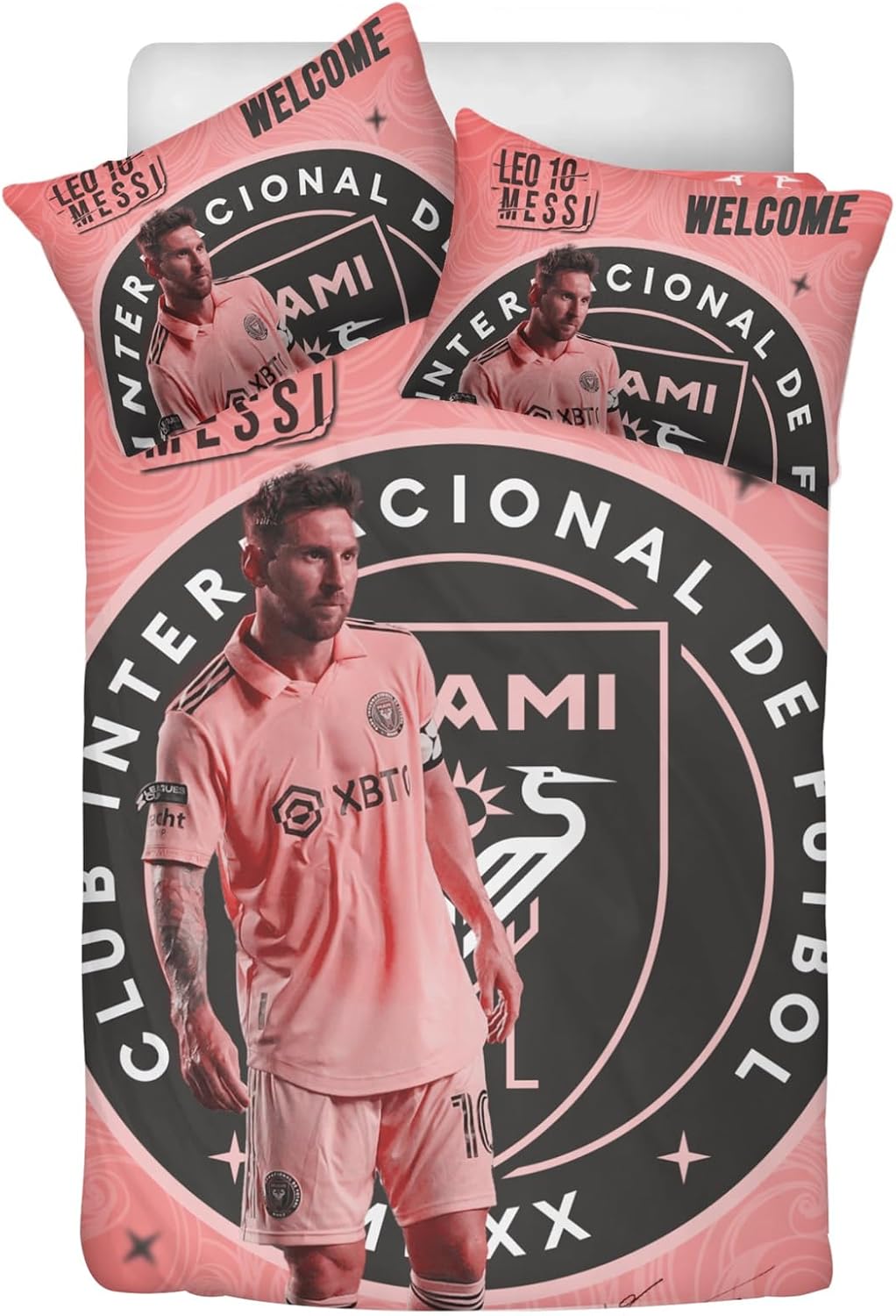 Miami – Juego de ropa de cama de fútbol, juego de funda de edredón de fútbol rosa, juego de ropa de cama de fútbol de microfibra suave, 3 piezas,