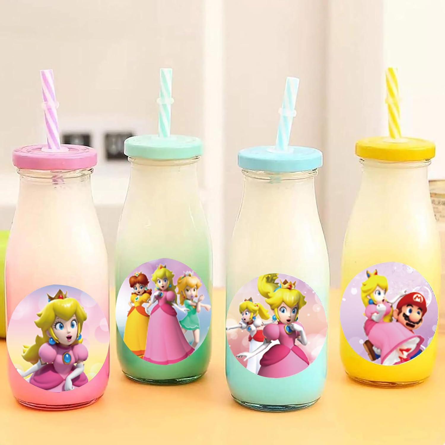Calcomanías de princesa melocotón para niños, recuerdo de fiesta de cumpleaños de princesa melocotón, 500 calcomanías de princesa melocotón
