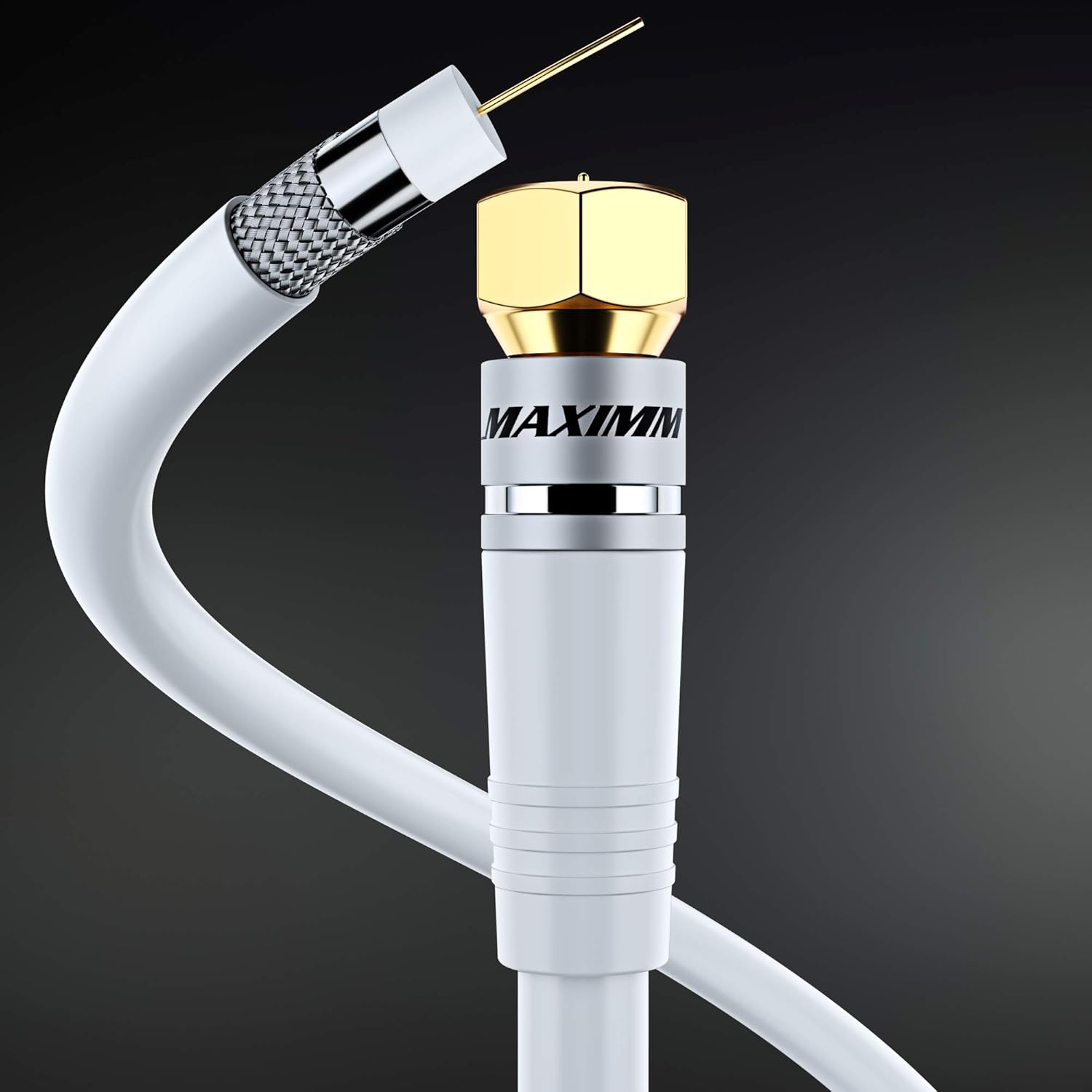 Maximm Cable coaxial RG6, triple blindado, sin oxígeno, cable de cobre para TV, Internet más, cable coaxial flexible de 20 pies, color blanco