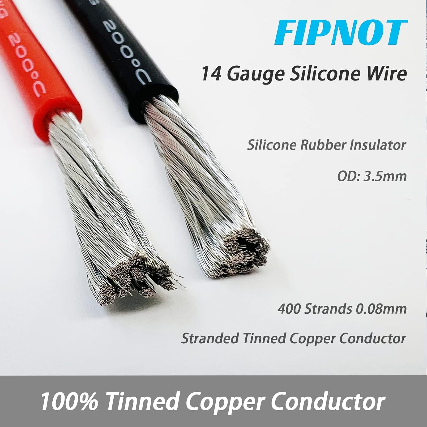 Cable de silicona calibre 14 AWG  Bobina negra de 100 pies, alambre de cobre estañado trenzado de 14 AWG extra flexible de 392.0 F 600 V