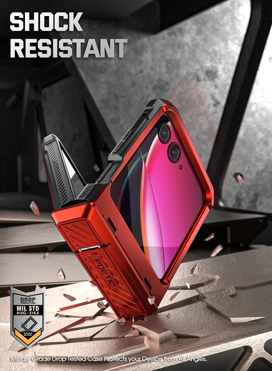 Poetic Spartan – Funda para Motorola Moto Razr + Plus 2023, con función atril, protección de bisagra, prueba de caídas de grado militar de 20 pies,