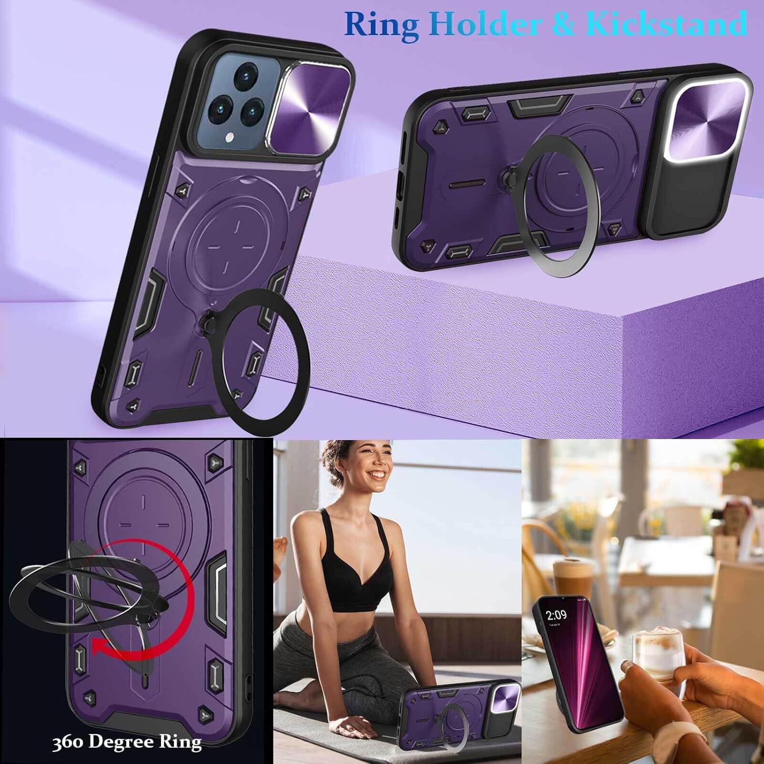 JHWVVTF Funda para teléfono Revvl 6 5GRevvl 6X 5G, soporte de anillo de metal para mujeres y hombres, protector de lente de cámara, protección
