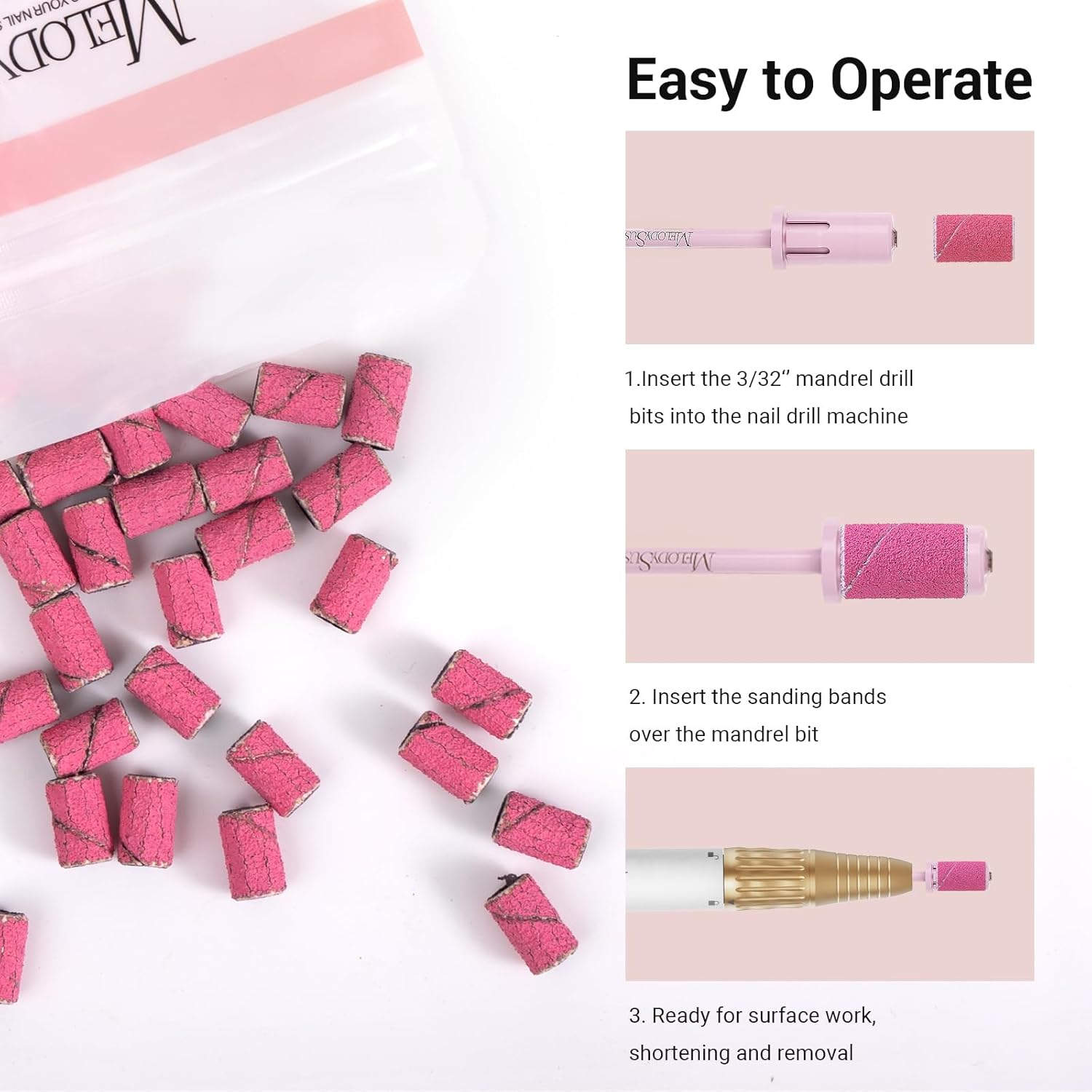 MelodySusie Broca de mandril superior de cristal para uñas, brocas de uñas fáciles de quitar para bandas de lijado, adecuadas para uñas acrílicas,