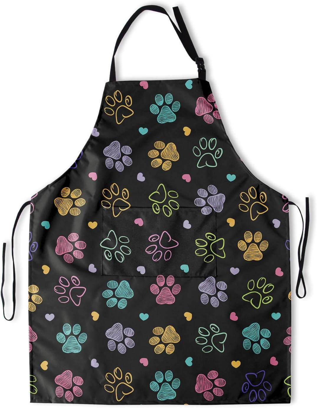 DZGlobal Delantal de pata de perro con bata de aseo con corazón de amor, con 2 bolsillos y correas ajustables para el cuello, delantales de cocina