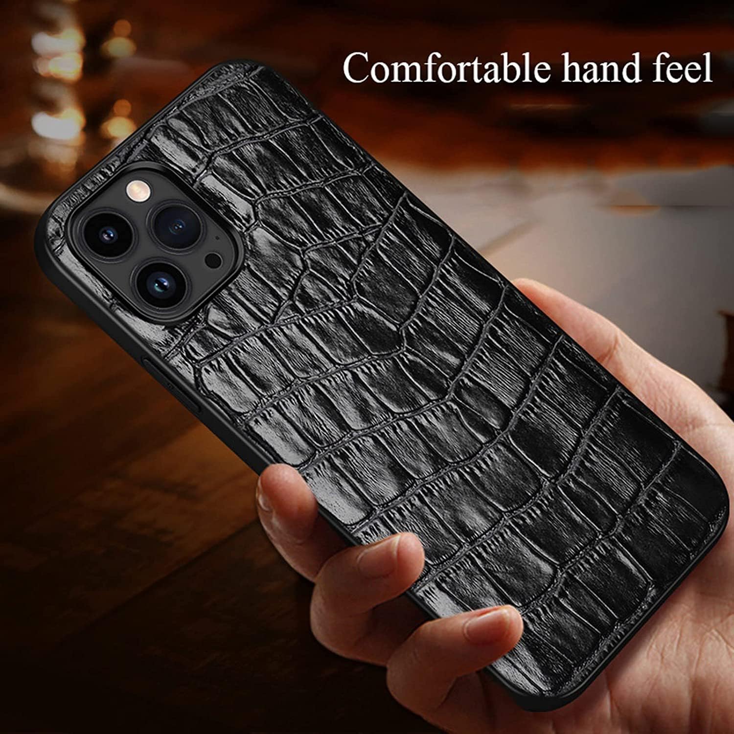 CYSUE Funda de cuero genuino para iPhone 1414 Plus14 Pro14 Pro Max, diseño clásico de cocodrilo de cuero genuino, ajuste delgado, funda protectora