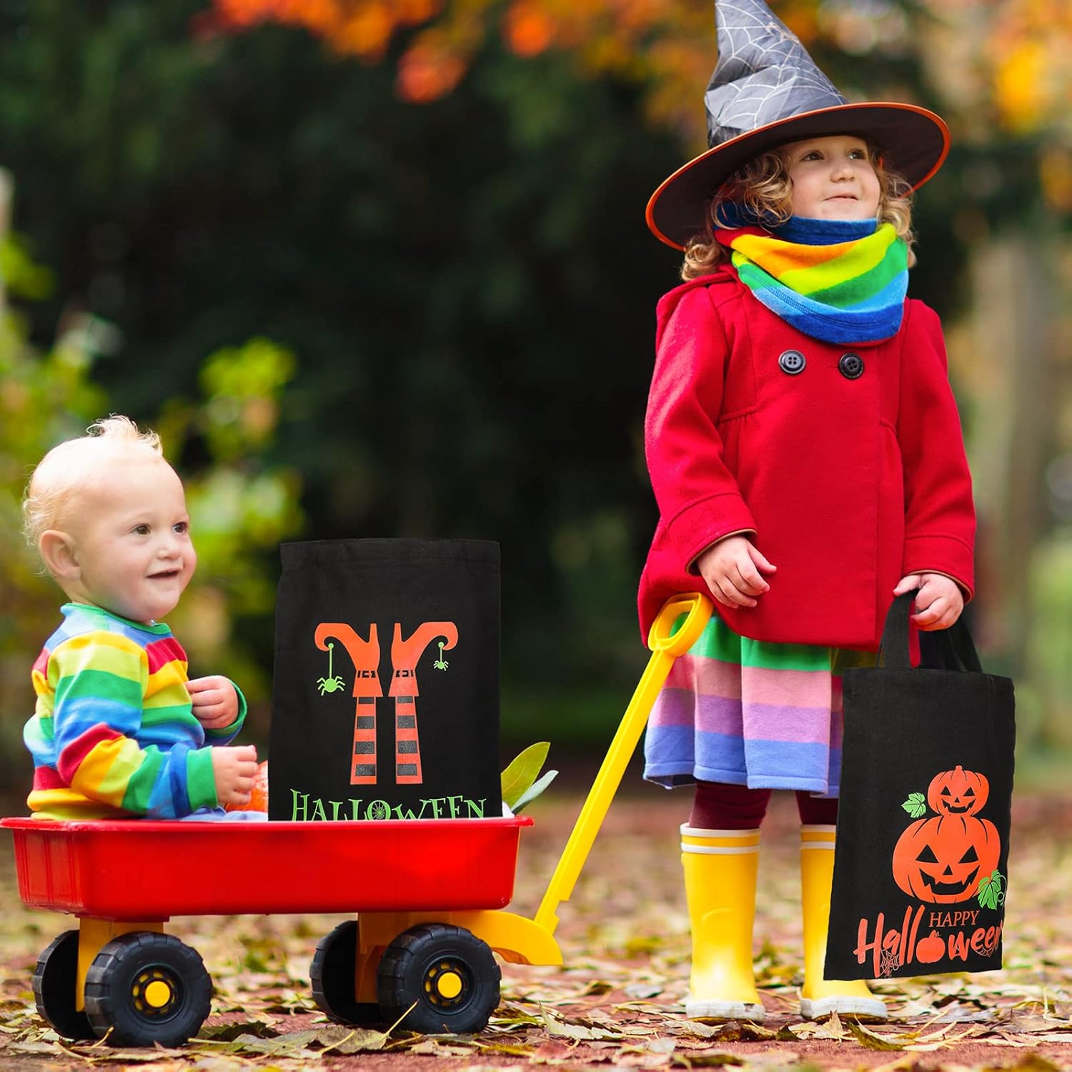 Chunful 4 bolsas de Halloween para dulce o truco, bolsas luminosas de lona para dulces de Halloween, grandes que brillan en la oscuridad, para