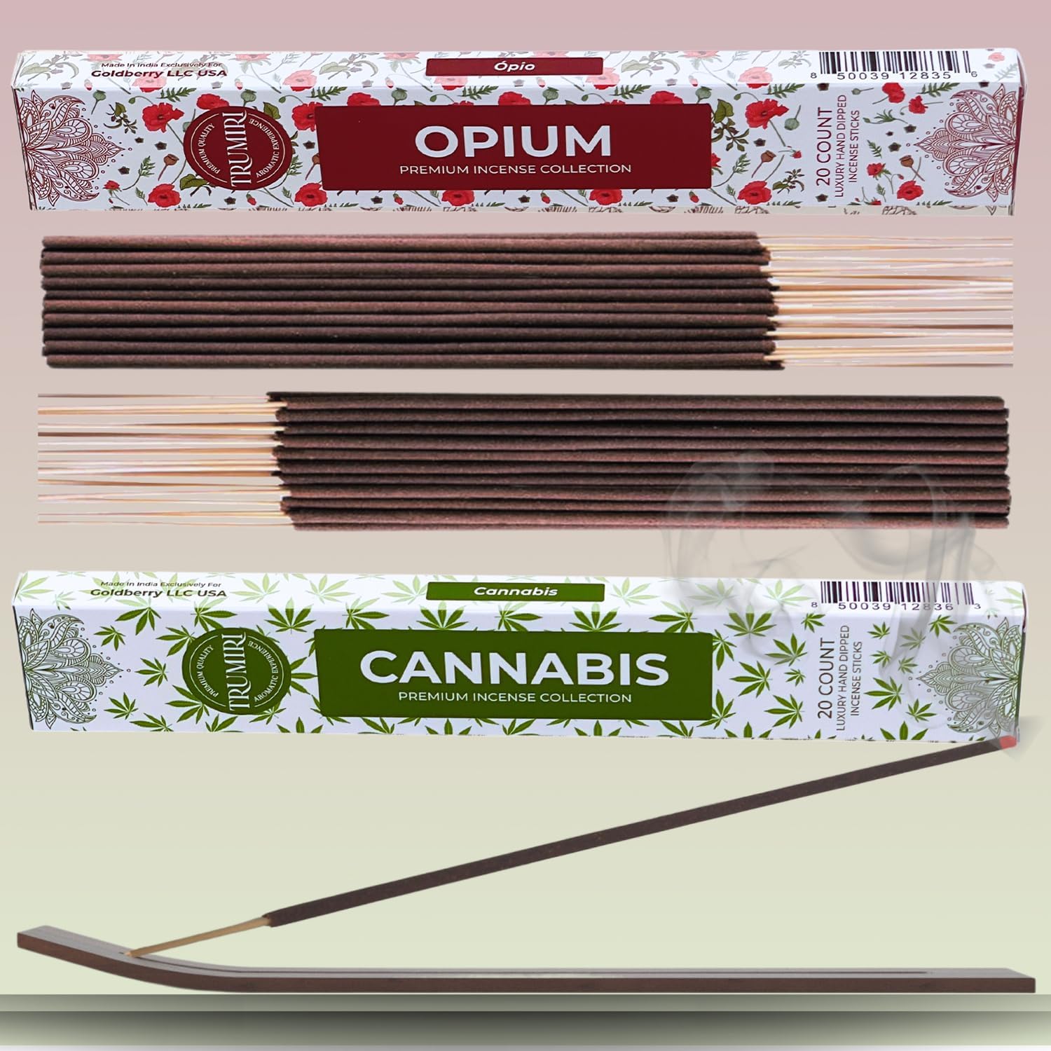 Trumiri Varillas de incienso  Paquete combinado de 40 varillas de incienso  20 opio + 20 cannabis  Insenses  Insents  Incents  Incienso  Incienso