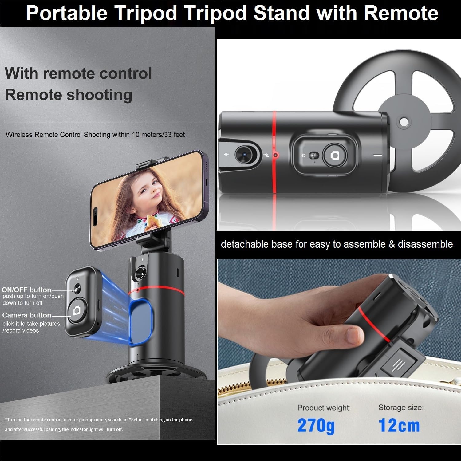 Trípode de seguimiento facial automático con rotación de 360, soporte de teléfono de seguimiento automático con control remoto, soporte de teléfono