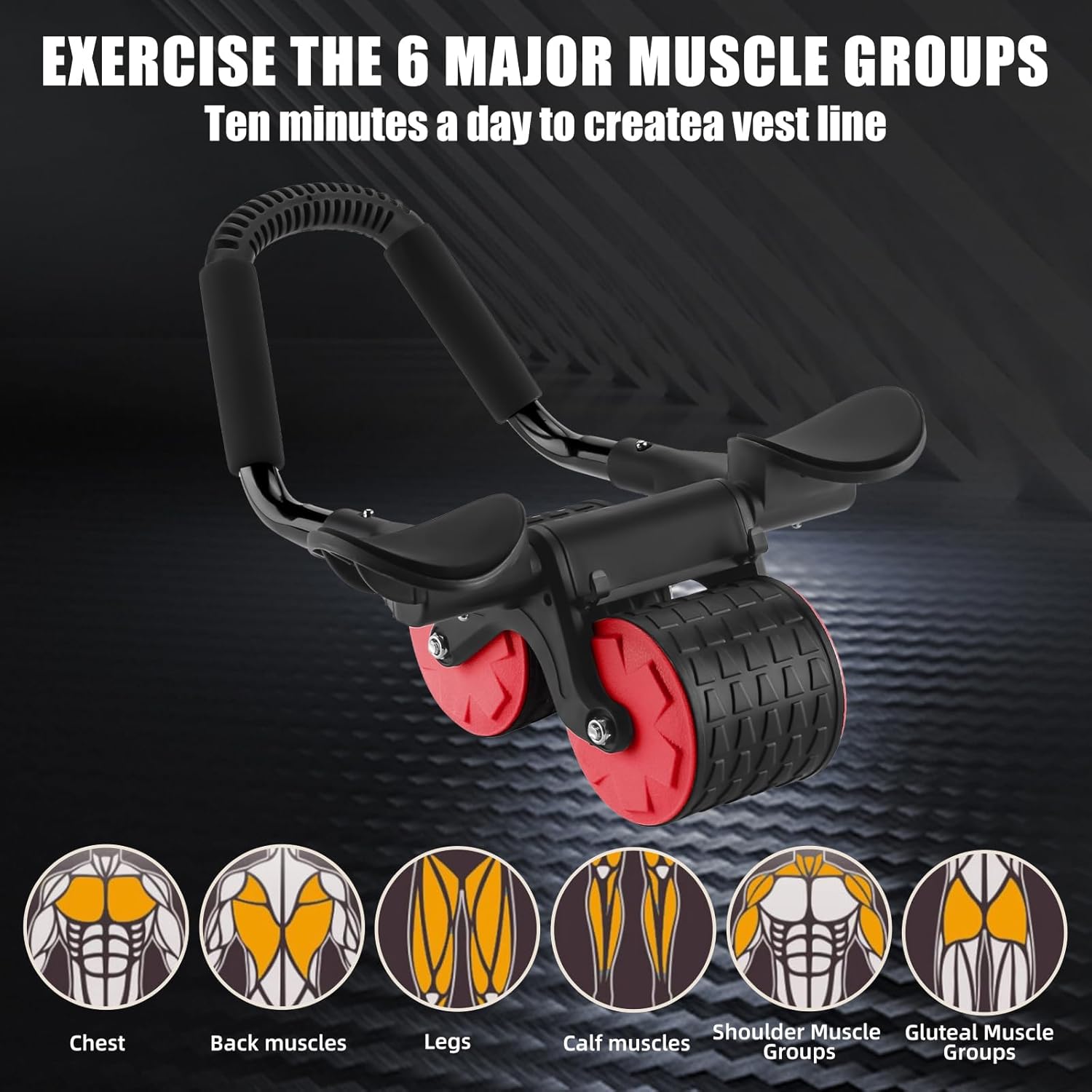 Uota Rueda abdominal de rebote automático con soporte para codo,Rodillo abdominal para máquina de ejercicio abdominal,Equipo de entrenamiento de