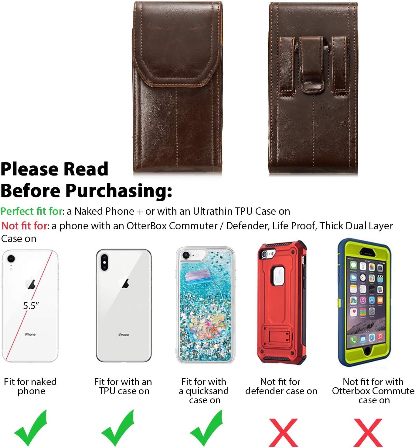 LUXMO – Funda vertical para teléfono, portátil, de piel, con clip para cinturón, bolsillo con anillo para colgar, compatible con iPhone 7 Plus 8