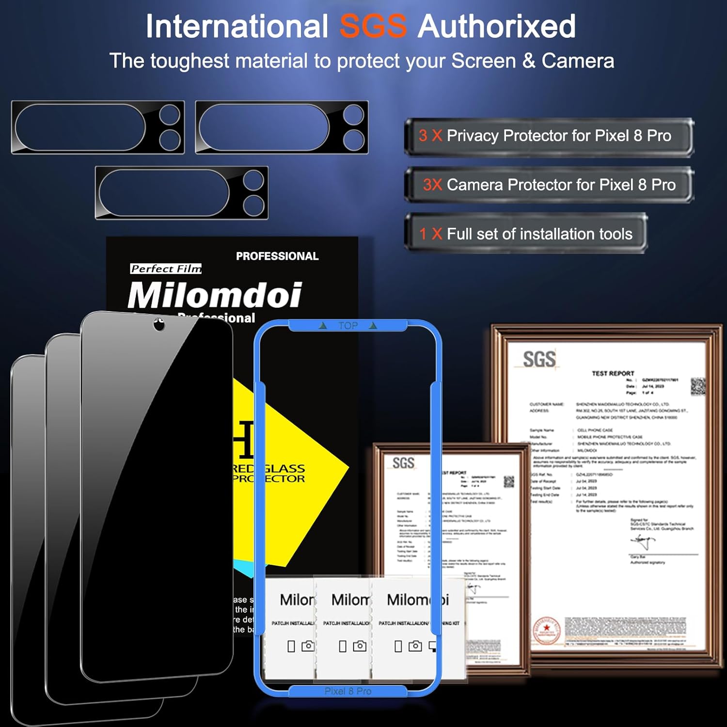 Milomdoi Paquete de 3 protectores de pantalla de privacidad para Apple Google Pixel 8 Pro con 3 protectores de lente de cámara de vidrio templado,