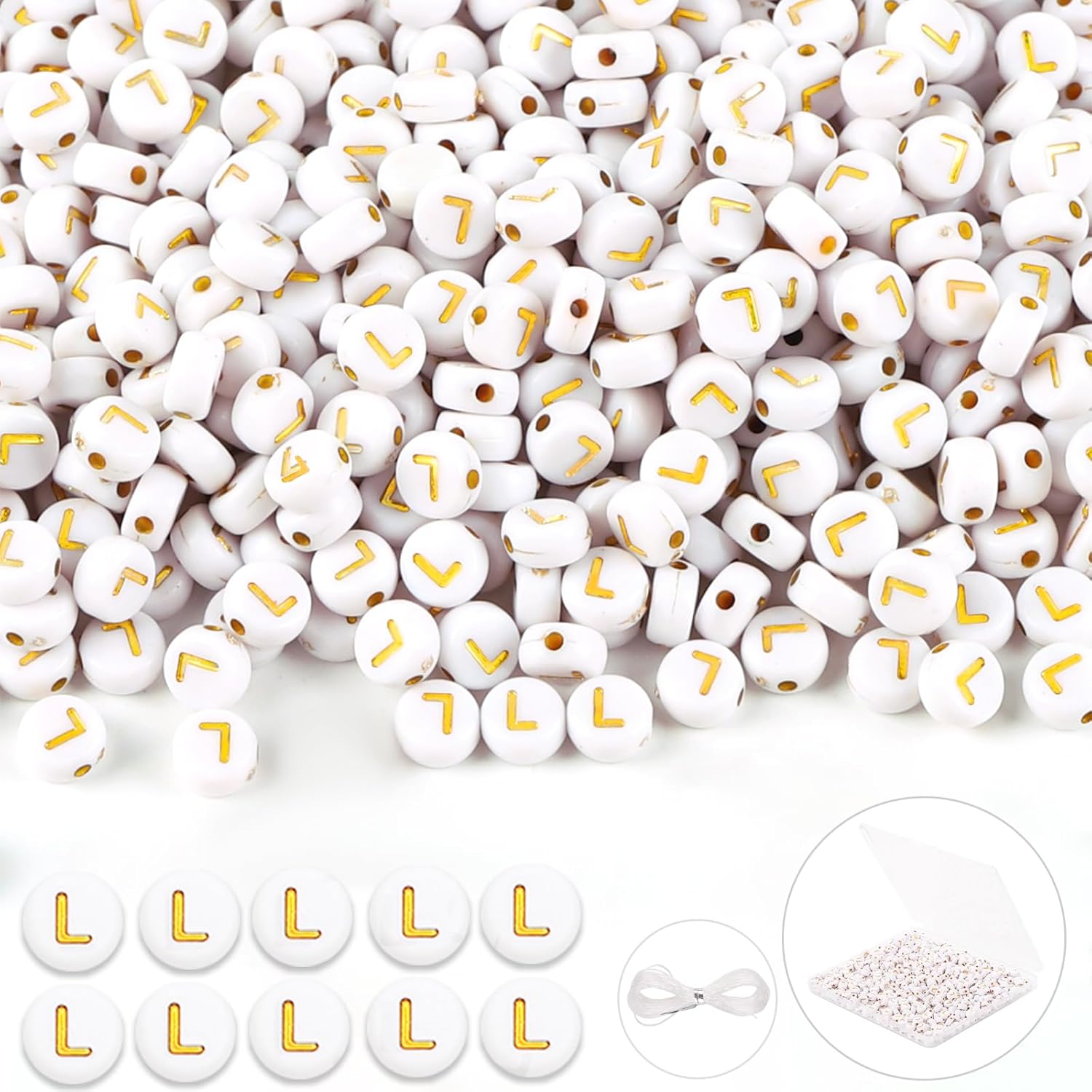 500 cuentas del alfabeto redondas de 0.157 x 0.27 pulgadas (0.157 x 0.276 in), cuentas de letras blancas doradas para pulseras, fabricación de
