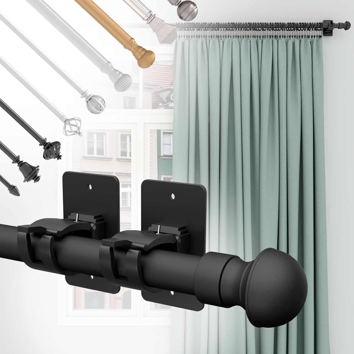 8 soportes de barra de cortina autoadhesivos, soportes universales de plástico para cortinero, soportes de barra de cortina sin taladro, ganchos