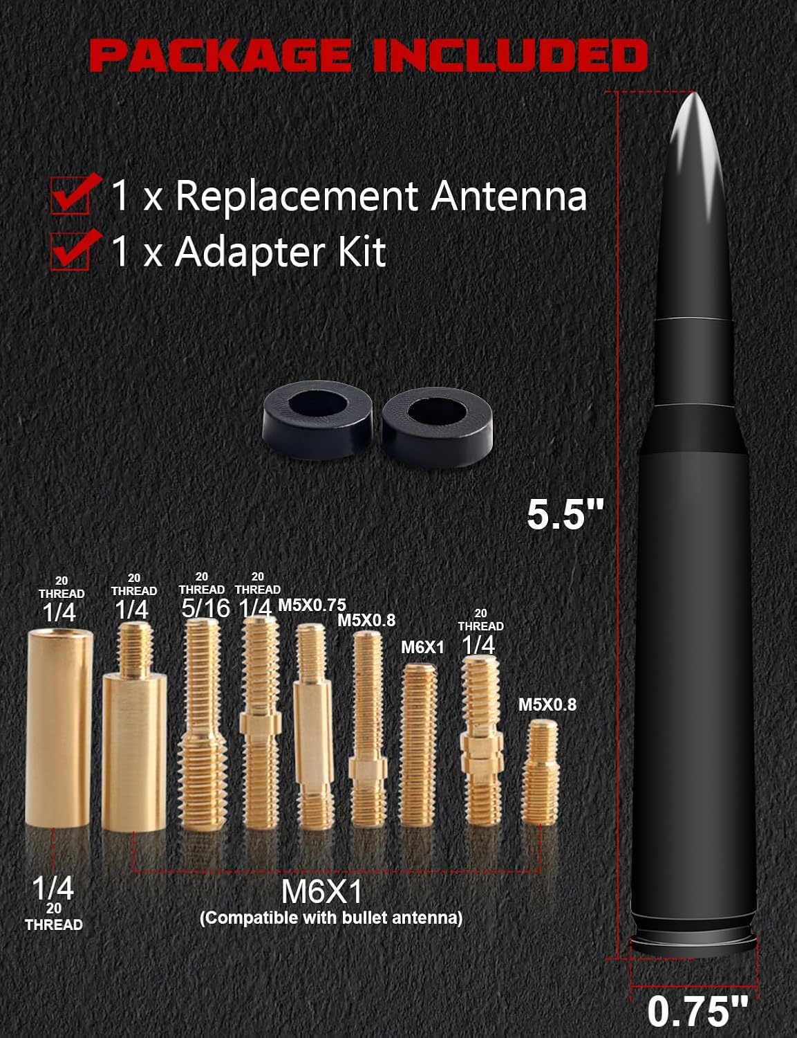 Antena universal de repuesto para automóvil, antena corta de aluminio Billet compatible con Ford, Dodge, Chevrolet, GMC, Jeep, accesorios de