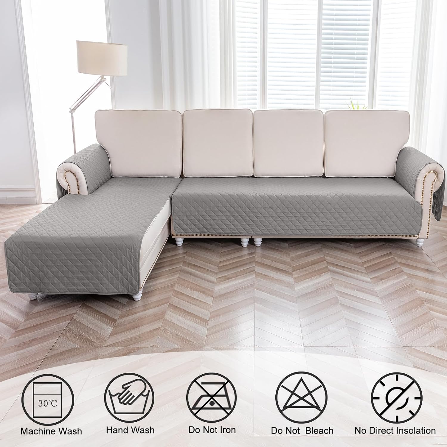 Fundas para sofá modular, impermeables, en forma de L, 2 piezas, reversible, con funda para diván, protector duradero de muebles, fundas de sofá