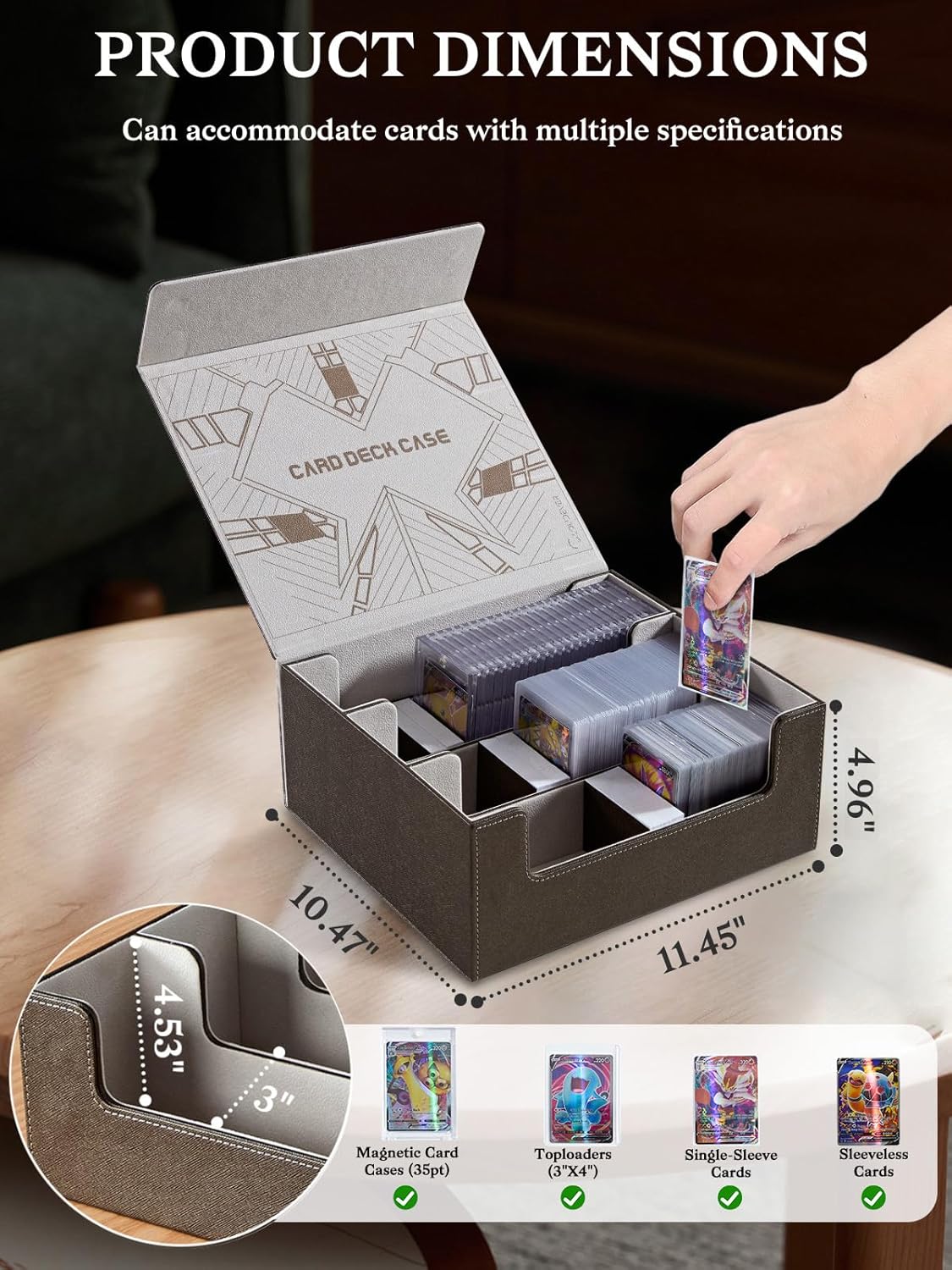 Toploader Cajas de almacenamiento de tarjetas, caja de almacenamiento de tarjetas coleccionables con cierre magnético, caja de cuero sintético para