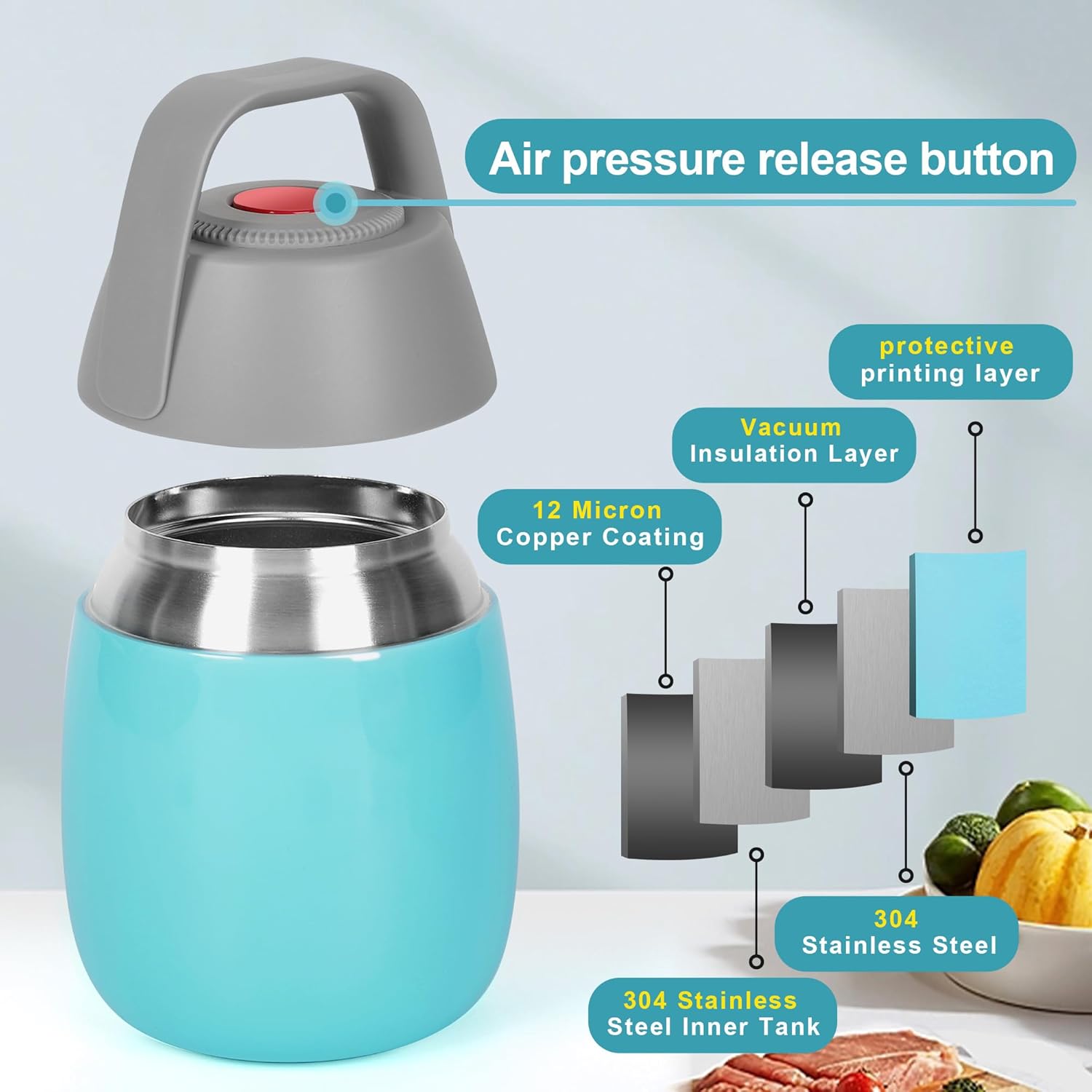 Thermo for Hot Food – Contenedor de alimentos aislado de acero inoxidable para niños y adultos, recipiente de alimentos aislado al vacío de acero