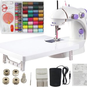 Mini máquina de coser para principiantes, kit de costura en 64 colores, máquina portátil de doble velocidad con mesa de extensión, luz, viajes, kit Mini máquina de coser para principiantes, kit de costura en 64 colores, máquina portátil de doble velocidad con mesa de extensión, luz, viajes, kit