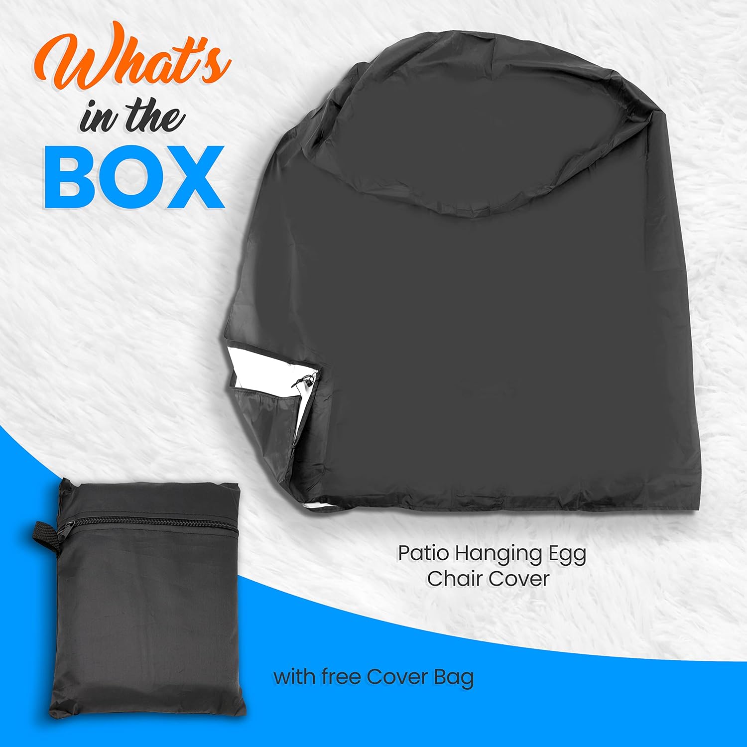 SerenelifeHome Funda para silla colgante de huevo, 75 x 45 pulgadas, impermeable, resistente al viento, con cremallera y cordón de dobladillo,